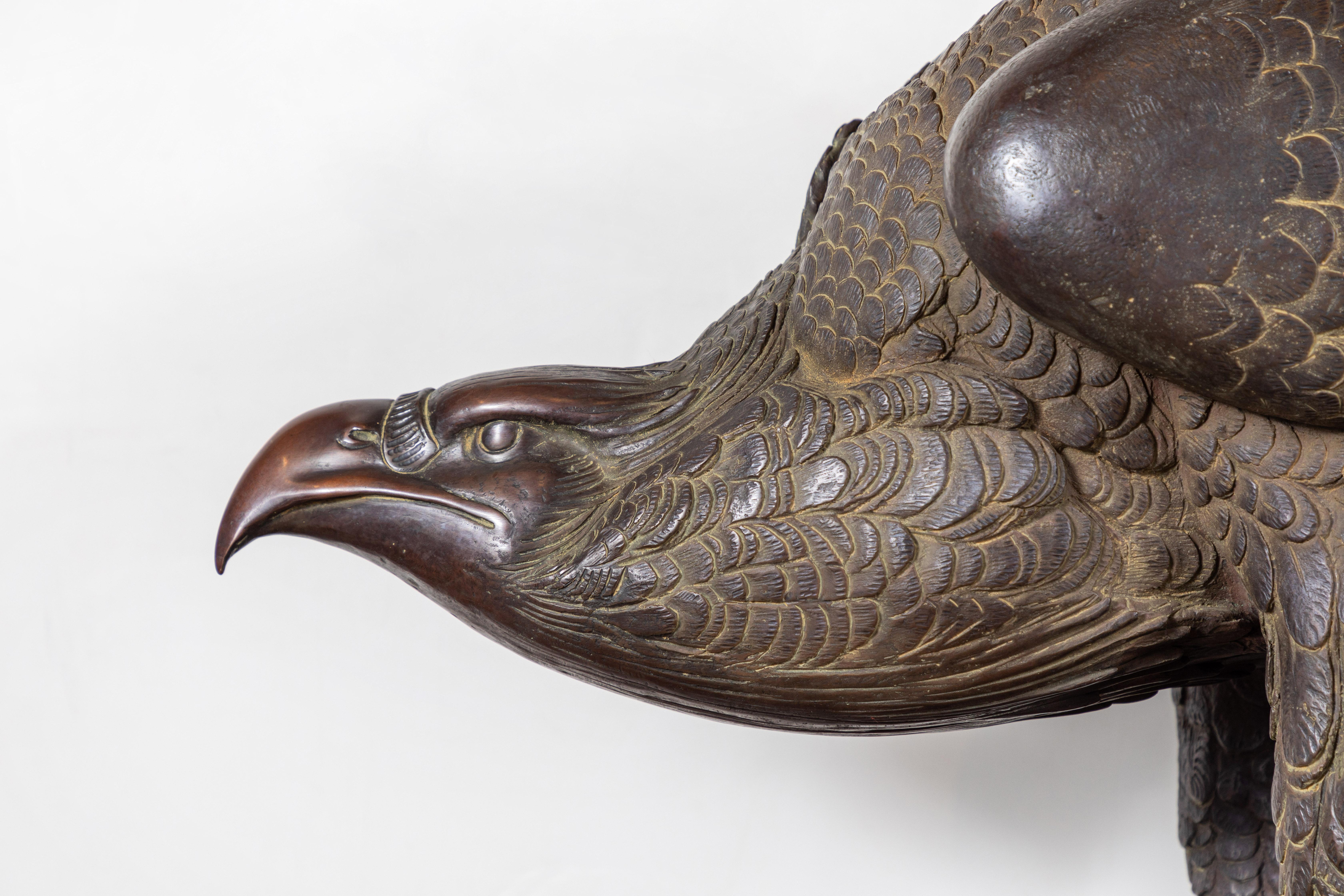 Large, Solid Bronze Falcon Sculpture For Sale 2