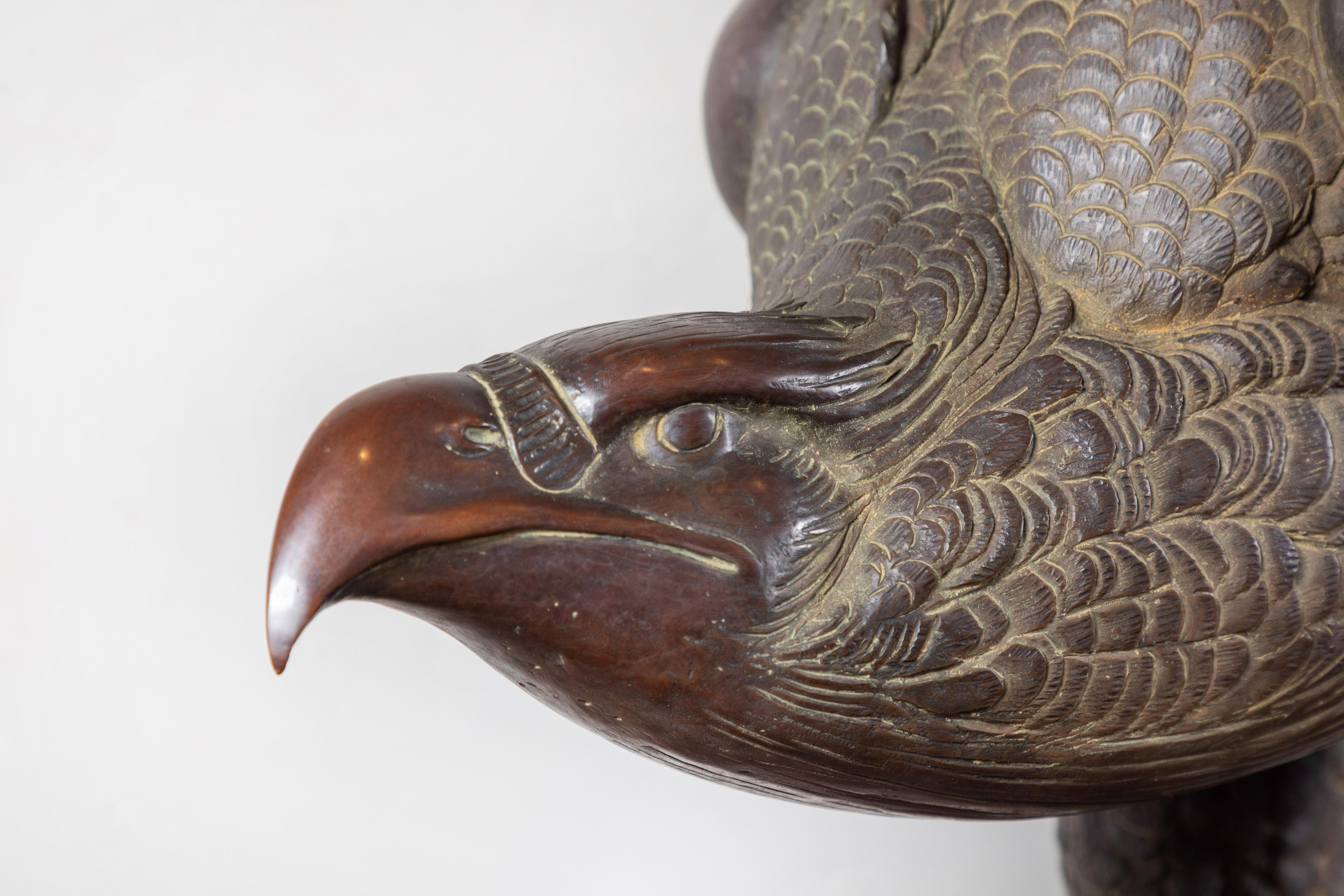 Large, Solid Bronze Falcon Sculpture For Sale 4