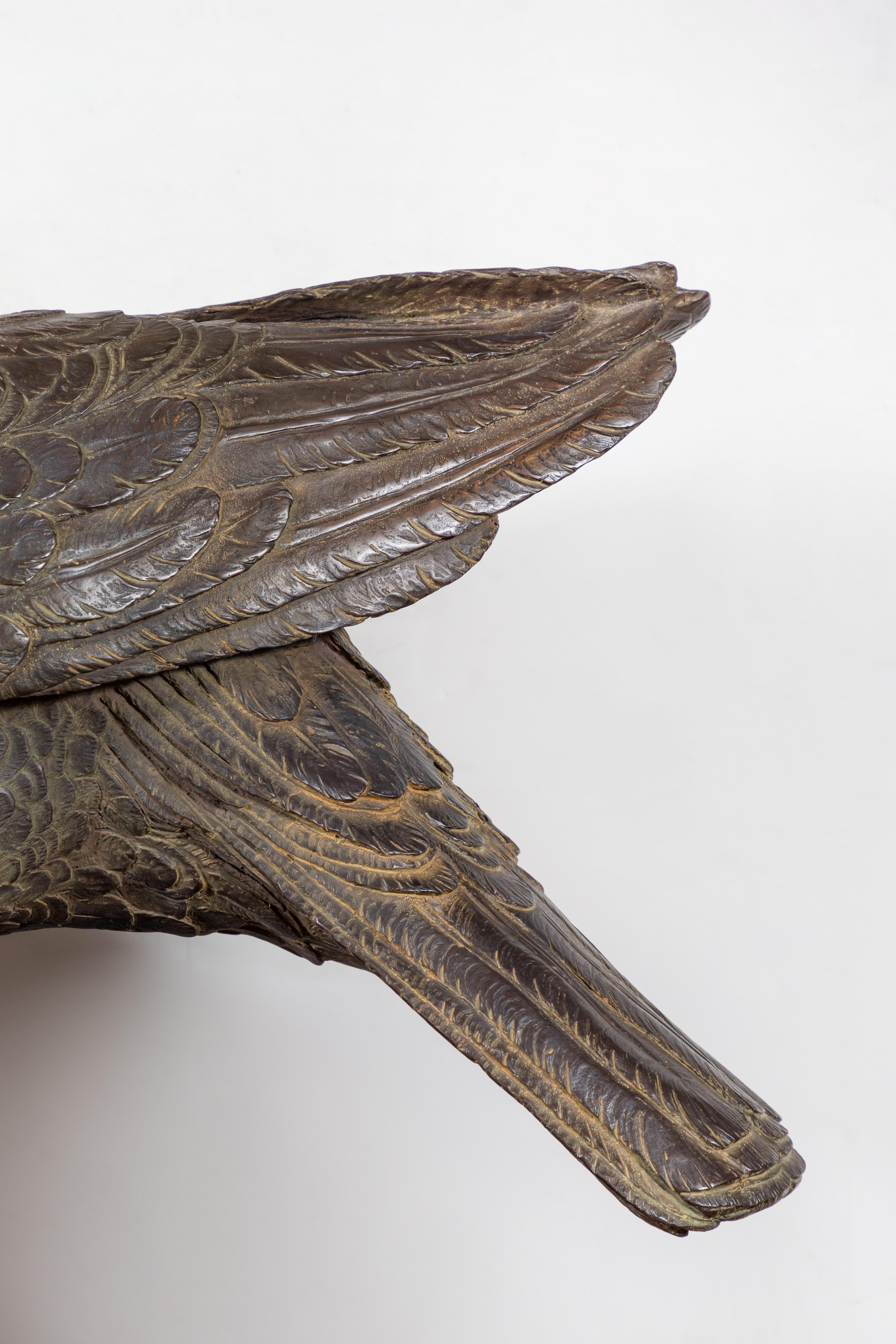 Large, Solid Bronze Falcon Sculpture For Sale 5