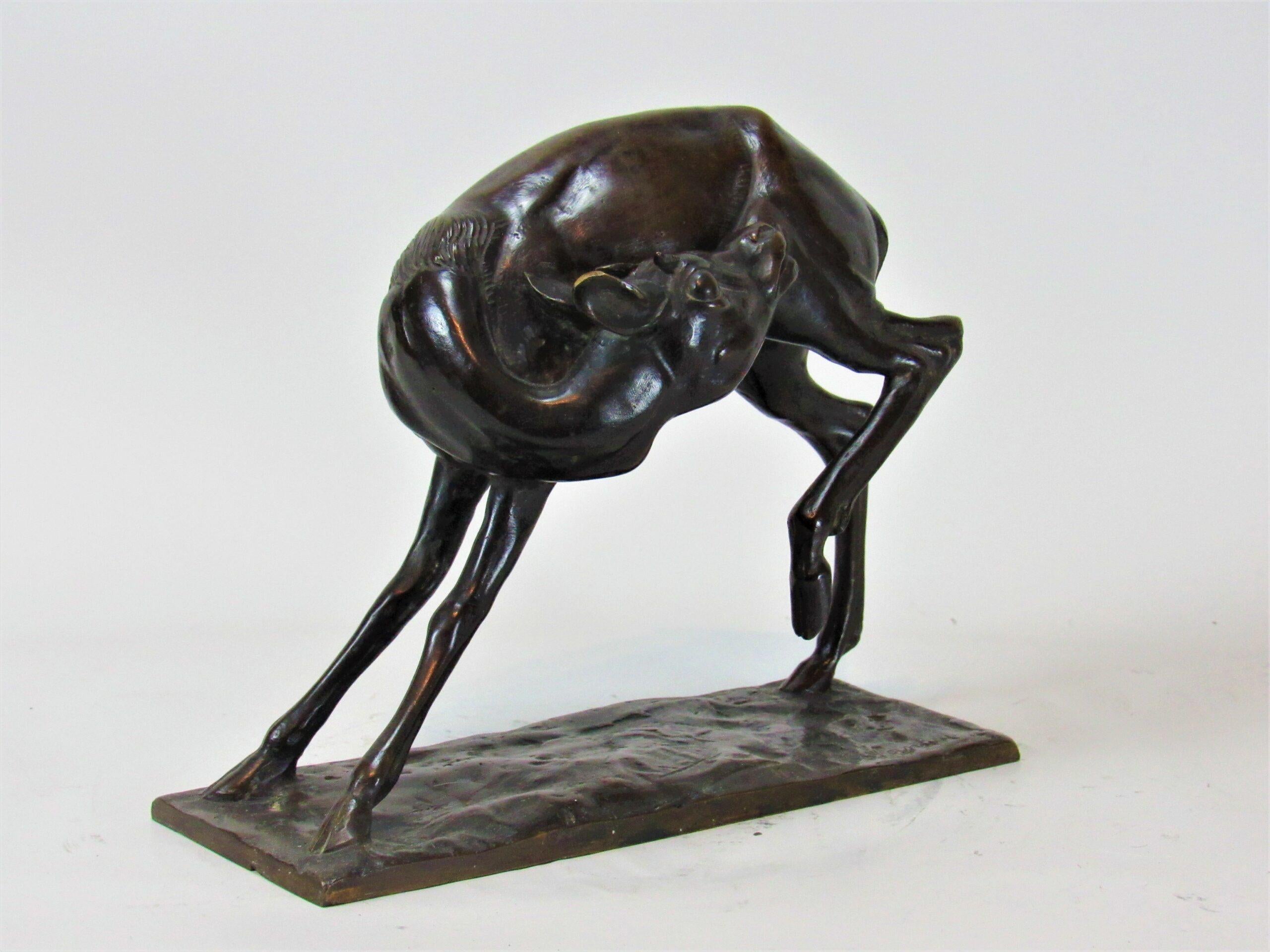 Italian animal bronze: Young Deer or Antelope by Sirio Tofanari 1