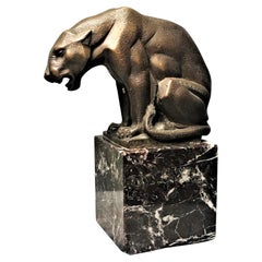 Sirio Tofanari, Panther, Italian Novecento Patinated Bronze Sculpture, Ca. 1920