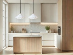 Sirius Amber Color Chandelier with Mold Blown Glass, Brass and Leather Details