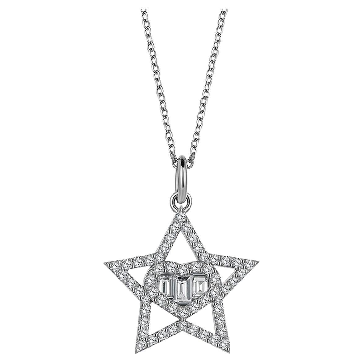 Sirius Baguette Diamond 18K White Gold Charm Necklace For Sale