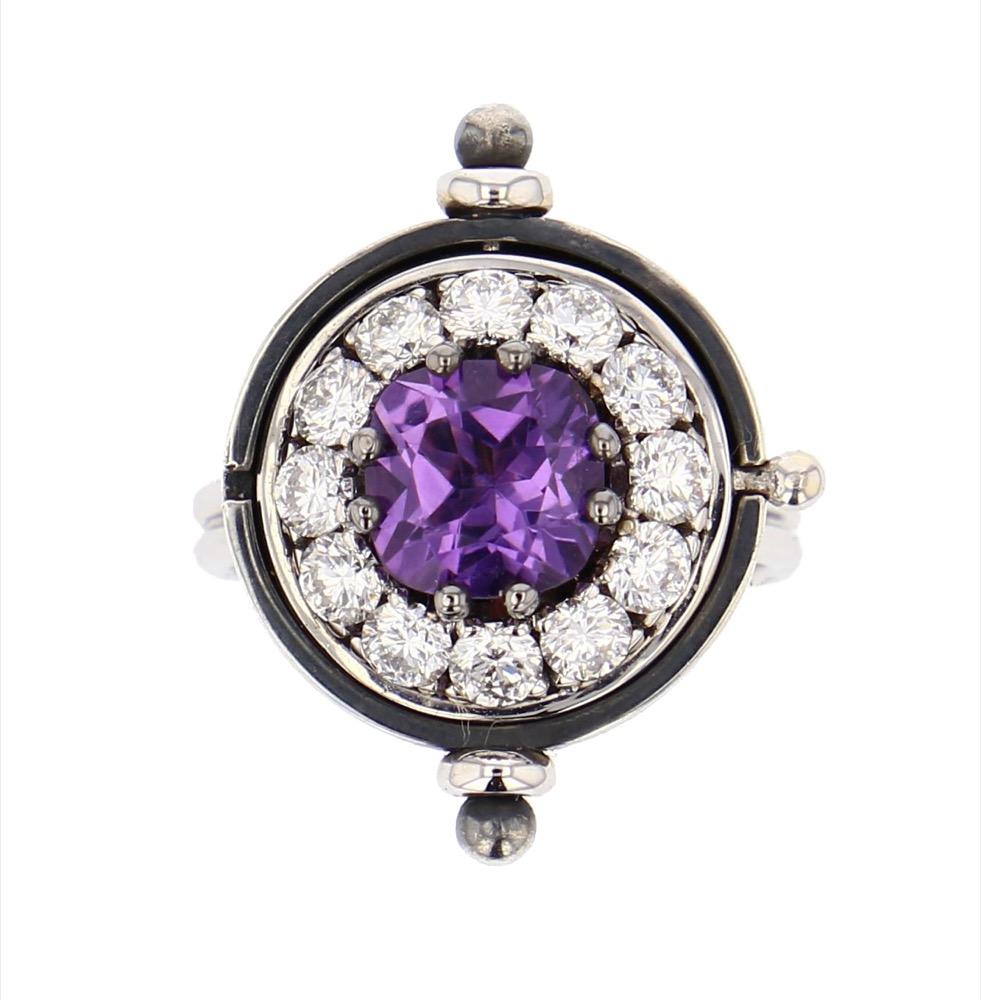 Neoclassical Diamonds Amethyst Mira Ring in 18k white gold by Elie Top