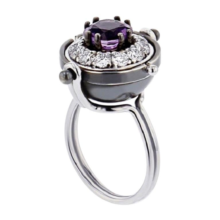 Diamonds Amethyst Mira Ring in 18k white gold by Elie Top