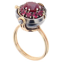 Ruby Diamonds Spehre Ring in 18k yellow gold by Elie Top