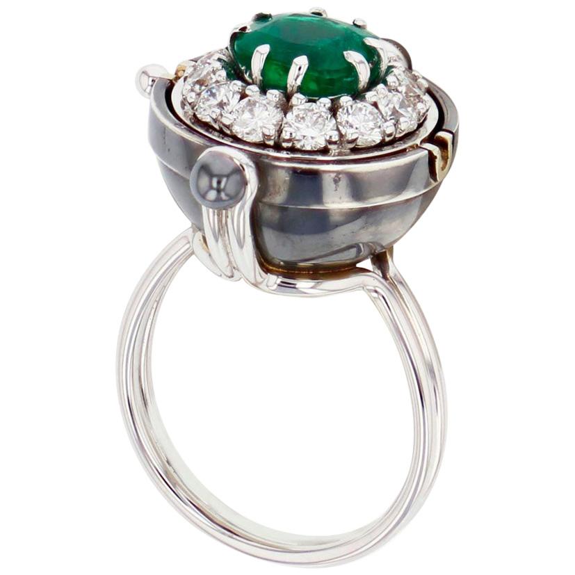 Emerald Diamonds Mira Ring in 18k white gold by Elie Top