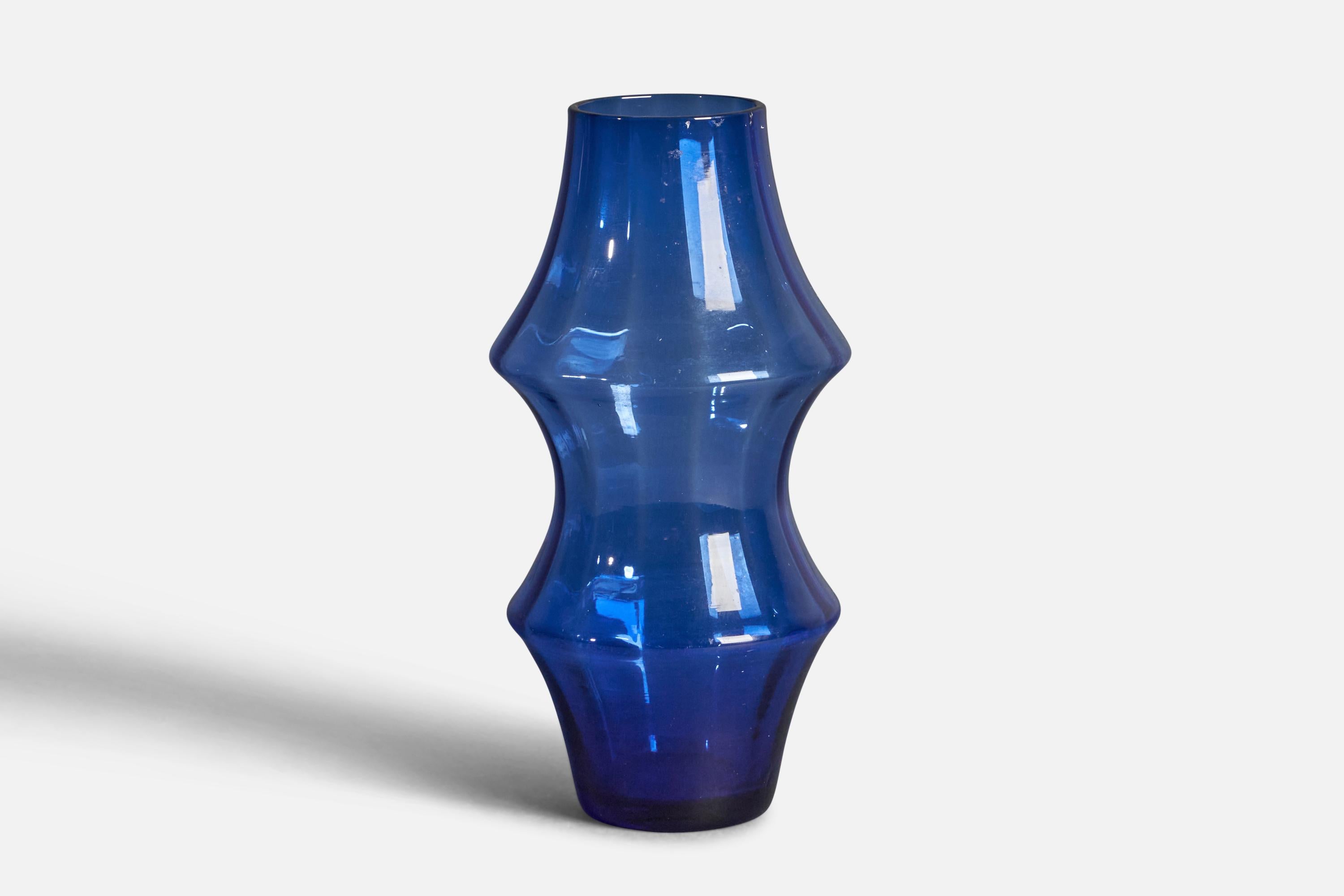 A blue-coloured glass vase designed and produced by Sirkku Kumela, Finland, c. 1960s.