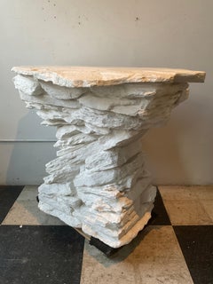 Sirmos 1970s White Quarry Rock Plaster Console after Emilio Terry