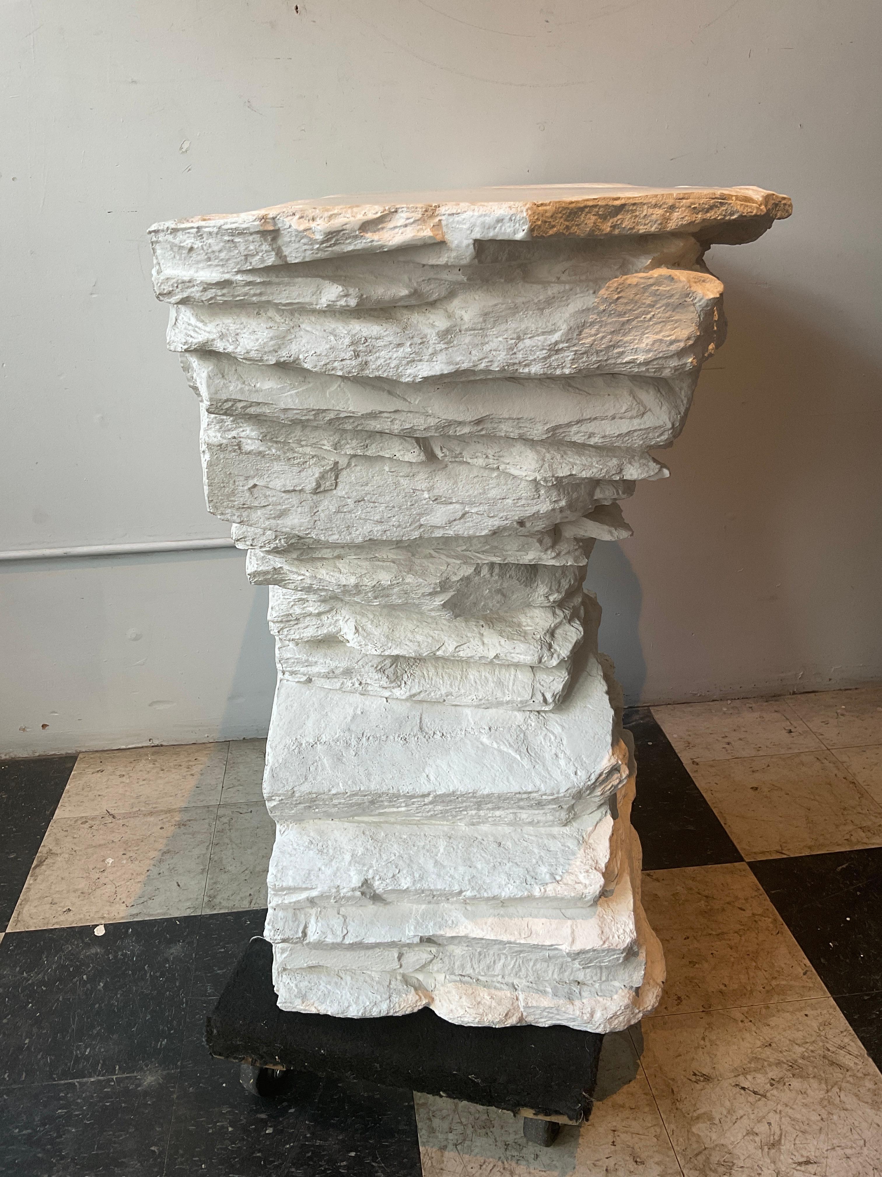 Sirmos 1970s White Quarry Rock Plaster Console after Emilio Terry For Sale 1