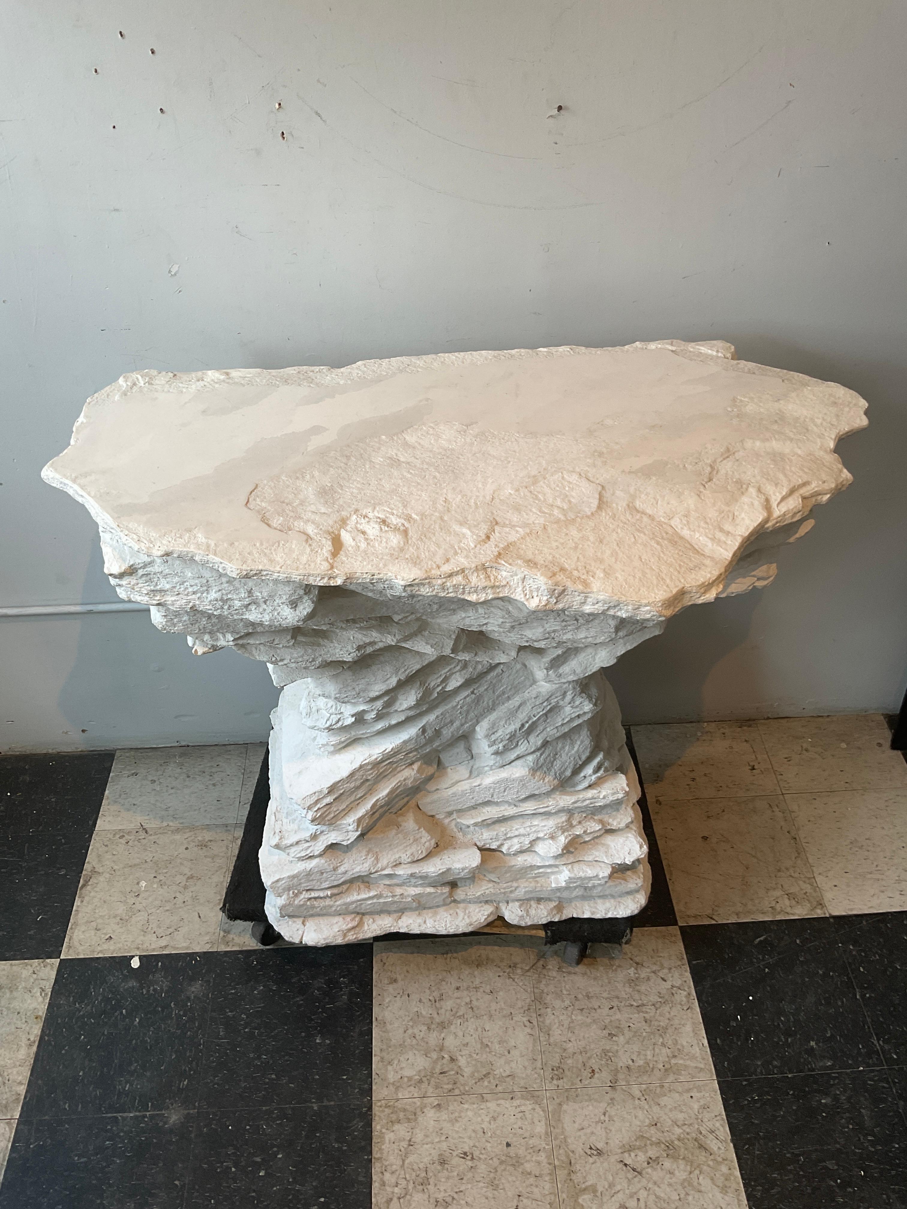 Sirmos 1970s White Quarry Rock Plaster Console after Emilio Terry For Sale 3