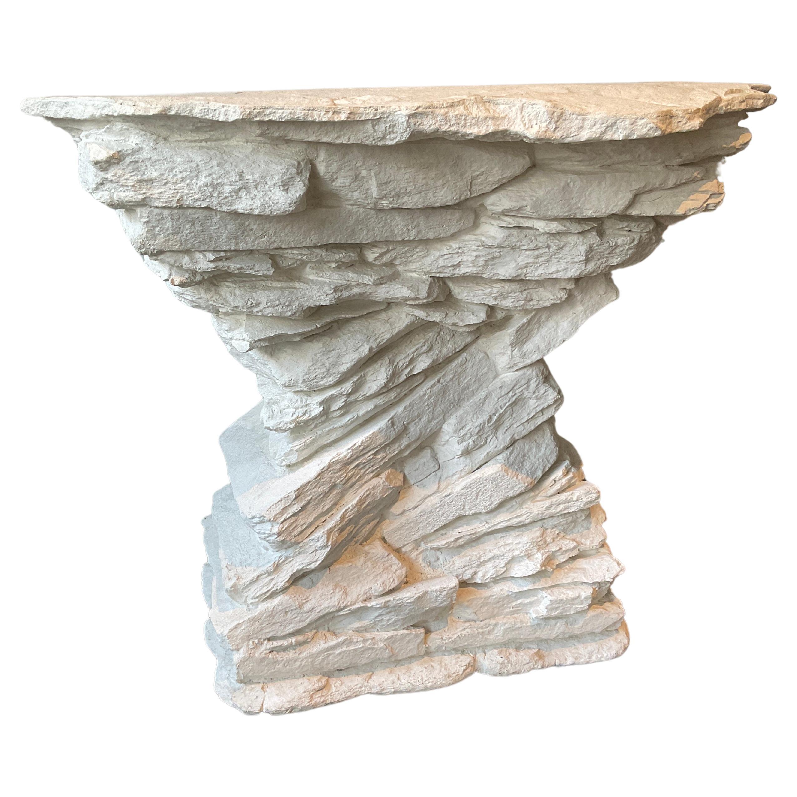 Sirmos 1970s White Quarry Rock Plaster Console after Emilio Terry