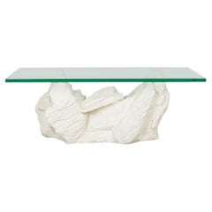 Sirmos American Mid-Century White Plaster and Glass Faux Bois Stone Coffee Table