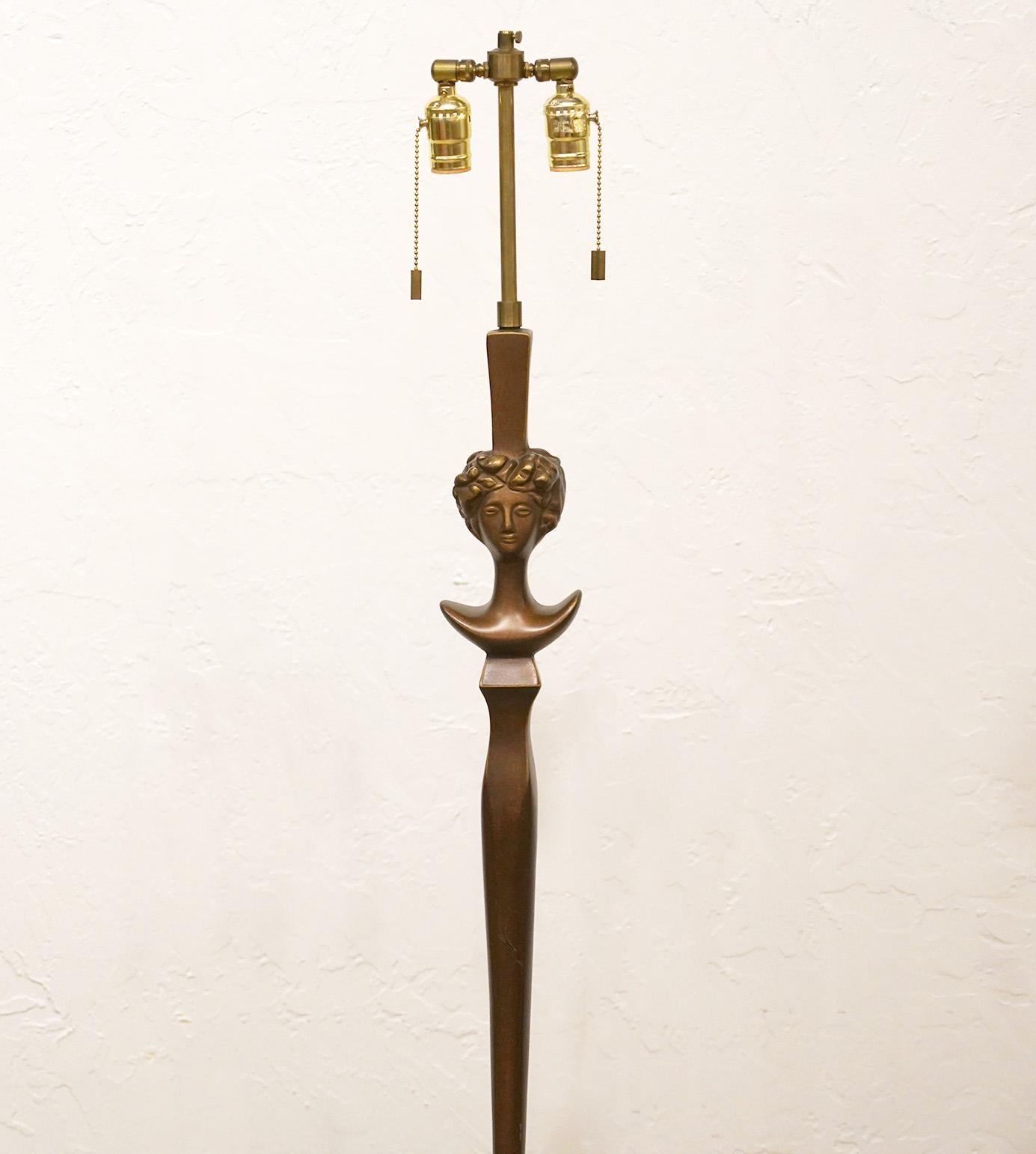 Mid-Century Modern Sirmos Bronze Style Finish 'Tete de Femme' Floor Lamp after Alberto Giacometti