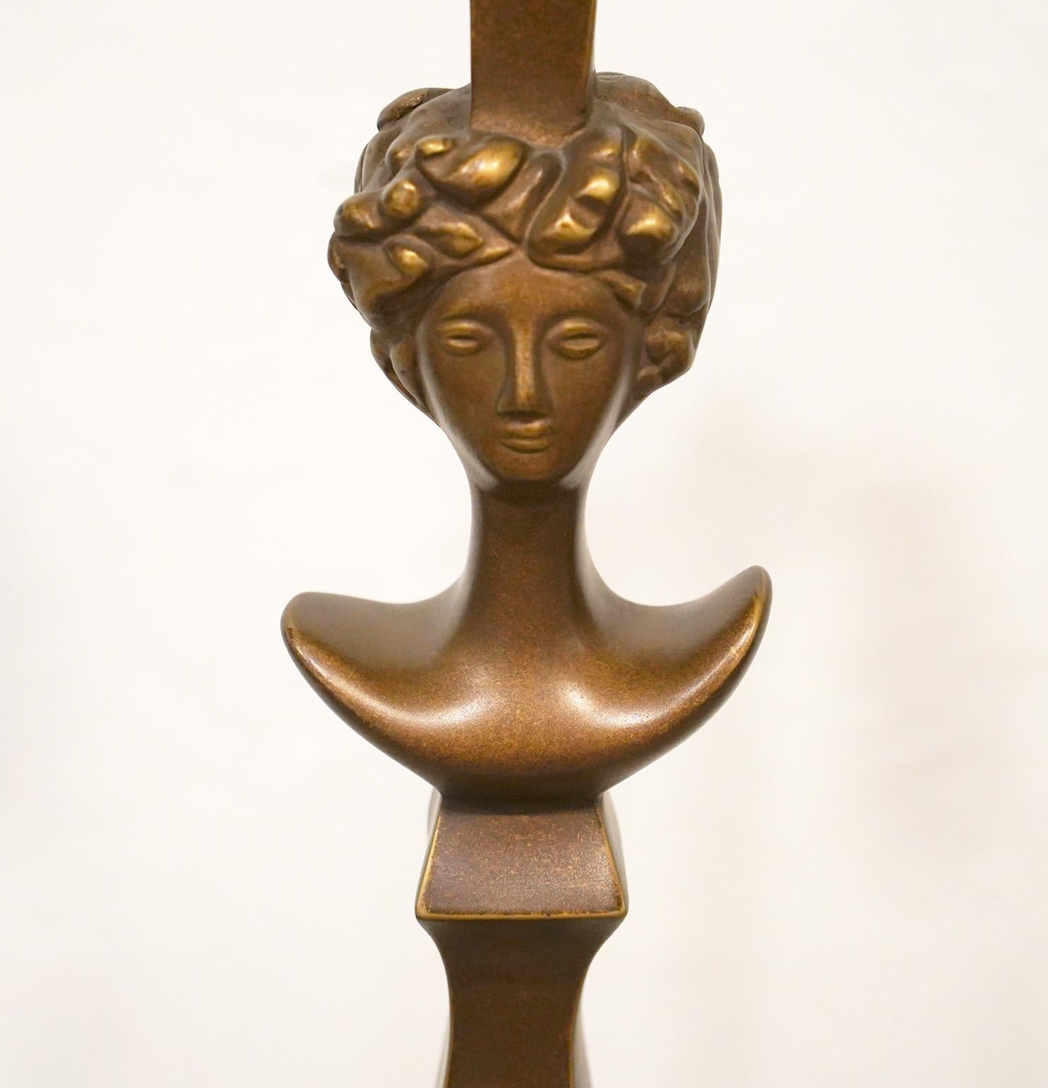 American Sirmos Bronze Style Finish 'Tete de Femme' Floor Lamp after Alberto Giacometti