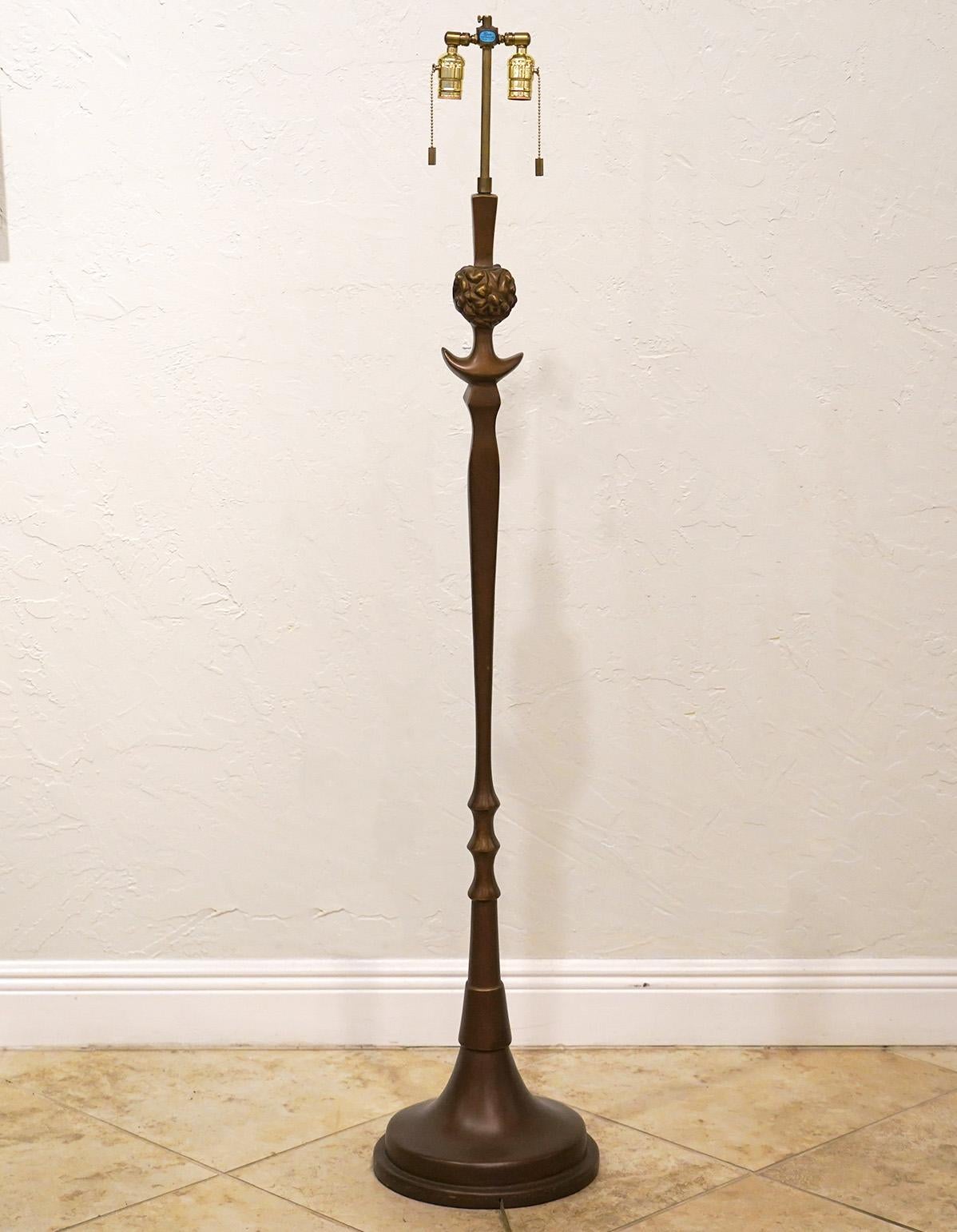 Brass Sirmos Bronze Style Finish 'Tete de Femme' Floor Lamp after Alberto Giacometti