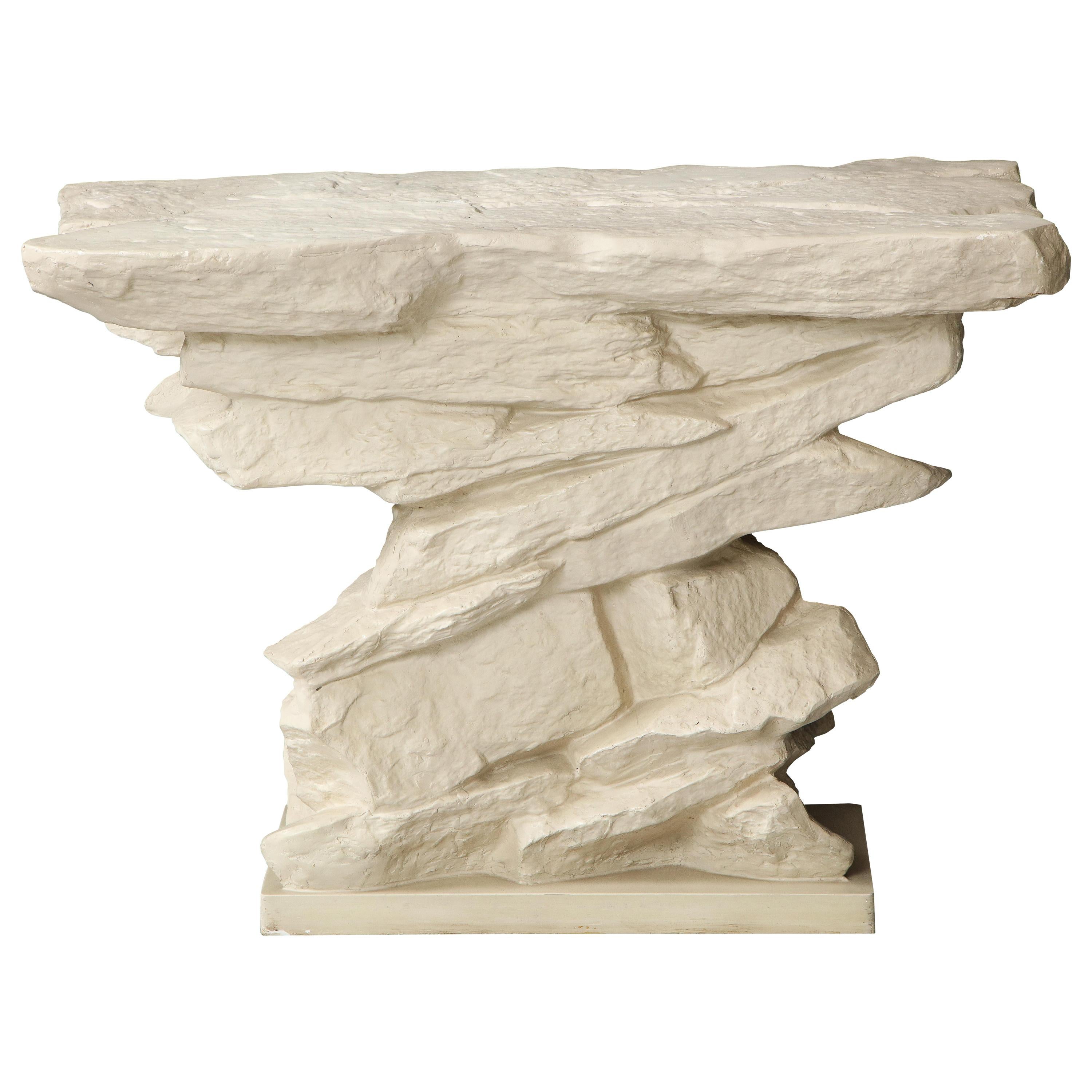 Sirmos Midcentury White Plaster Console Table after Emilio Terry