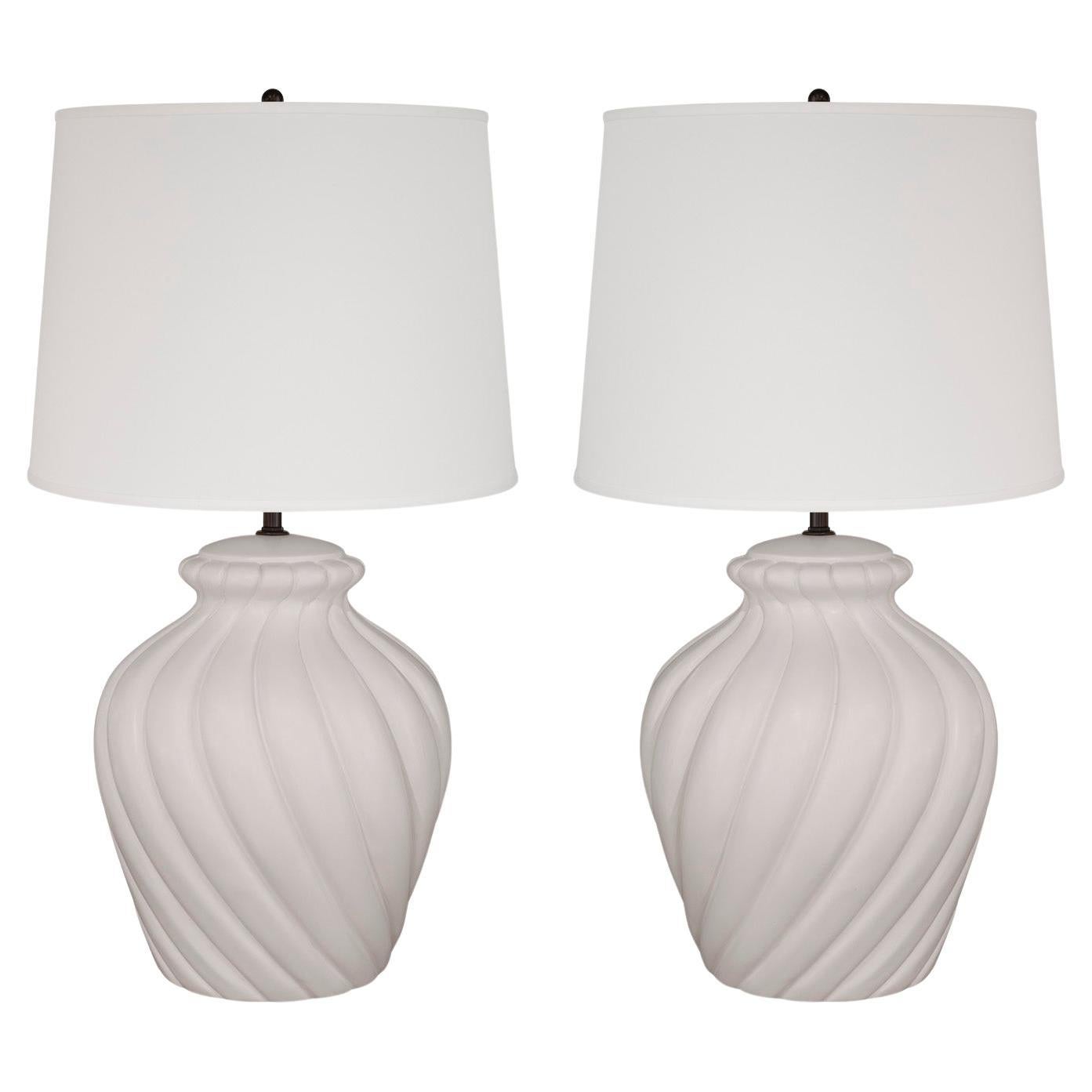 Sirmos Pair of Elegant Ceramic "Swirl Table Lamps" 1970s For Sale