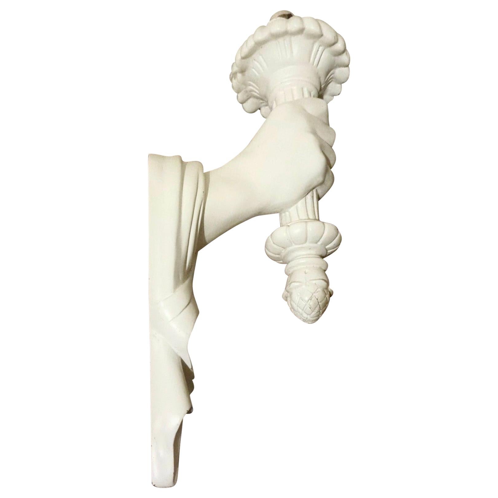 Sirmos Plaster Hand & Torch Sconce, Midcentury Figural Fixture, 1970s, Labelled For Sale