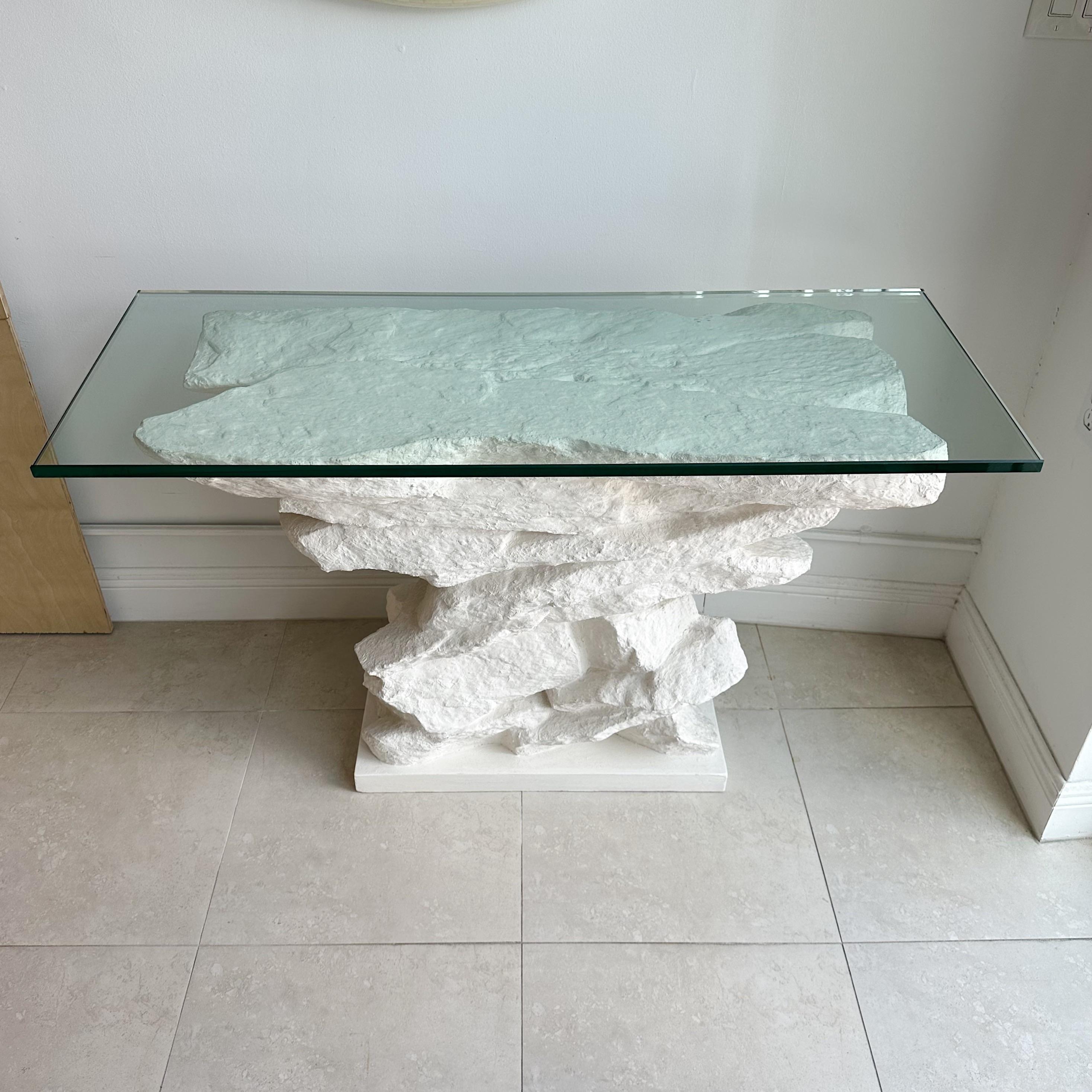 Sirmos Stacked Stone Quarry Plaster Coffee Table in the Manner of Emilio Terry. White paint over plaster. With 3/4