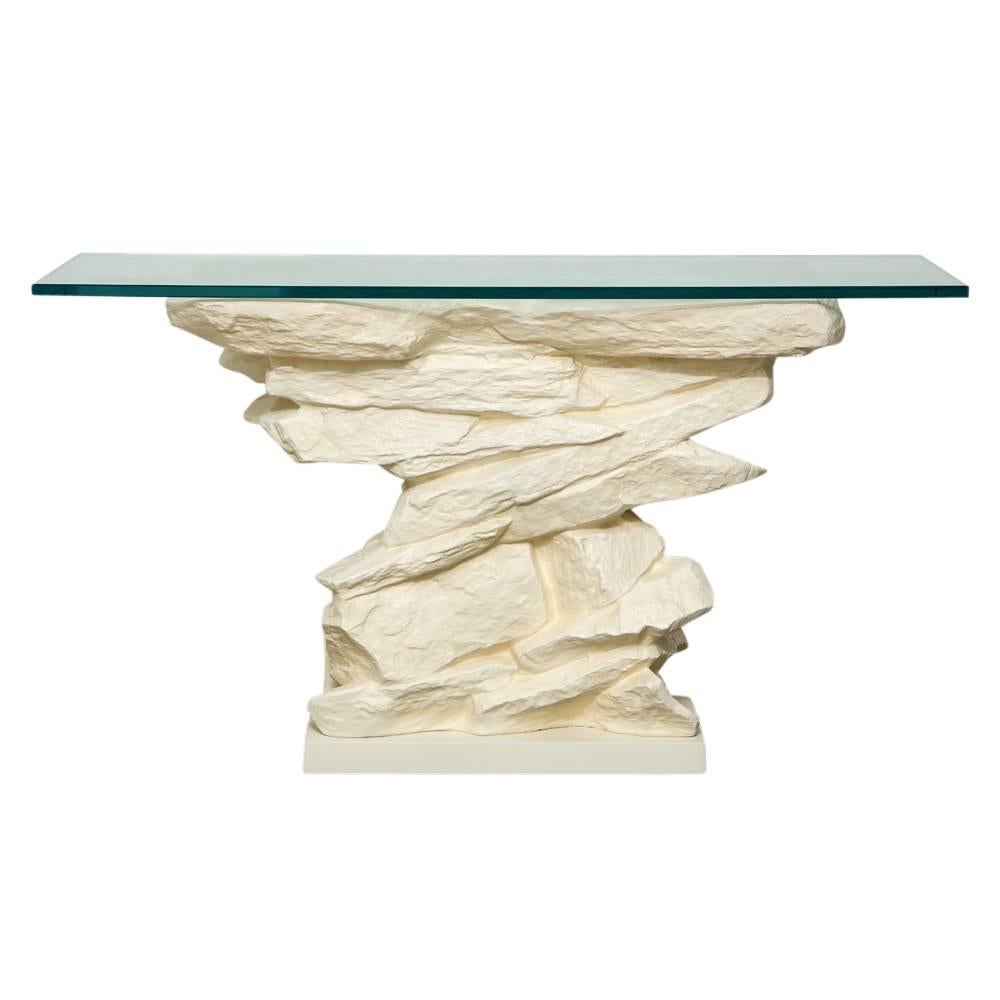 Sirmos Console Table, Quarry Rock, Plaster and Glass