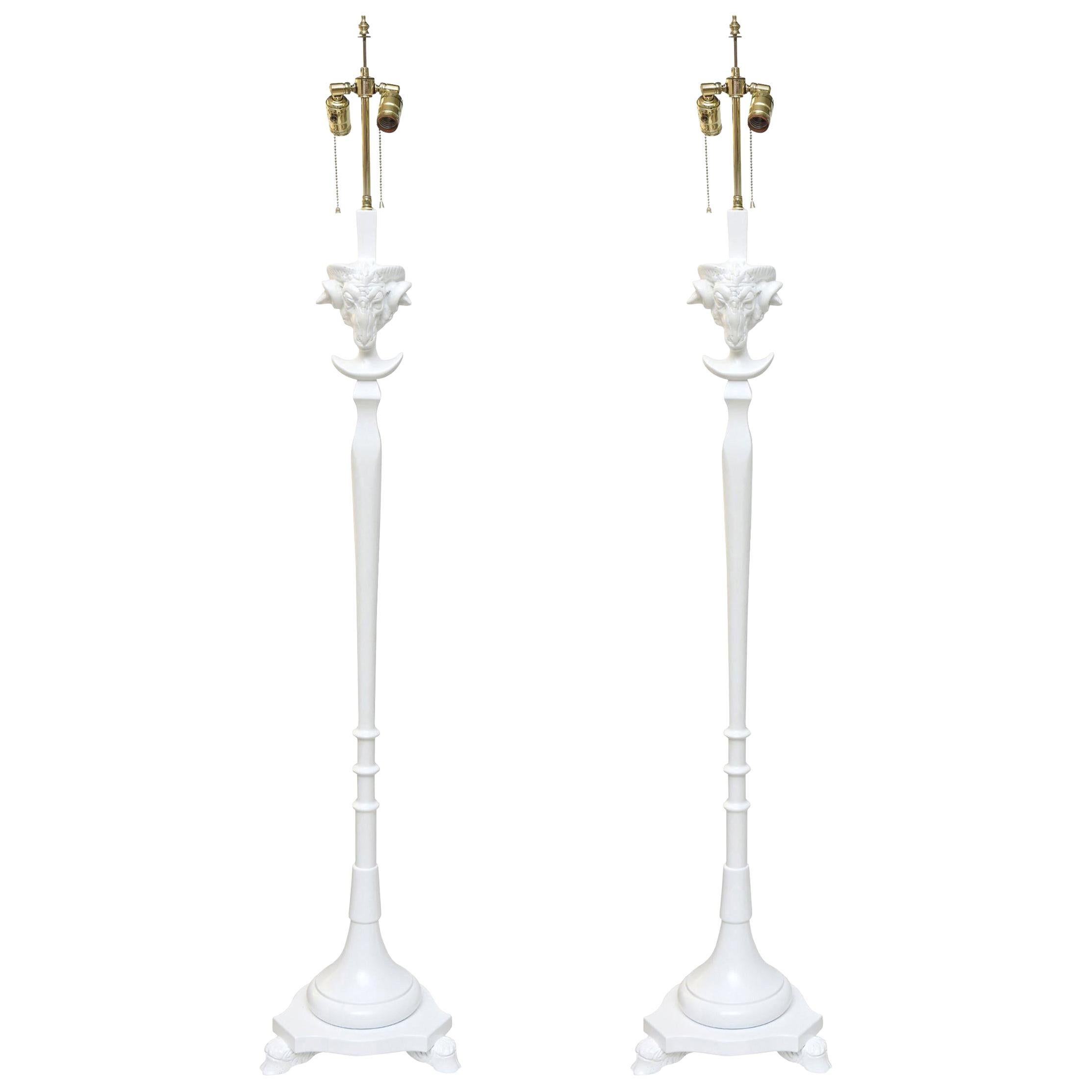 Sirmos Rams Wood Floor Lamps in the Style of Serge Roche Pair of Vintage