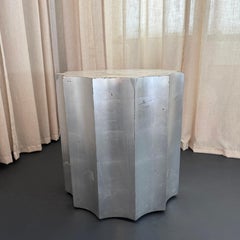 Sirmos Silver Leaf Doric Drum Side Accent Table
