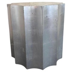 Sirmos Silver Leaf Doric Drum Side Accent Table