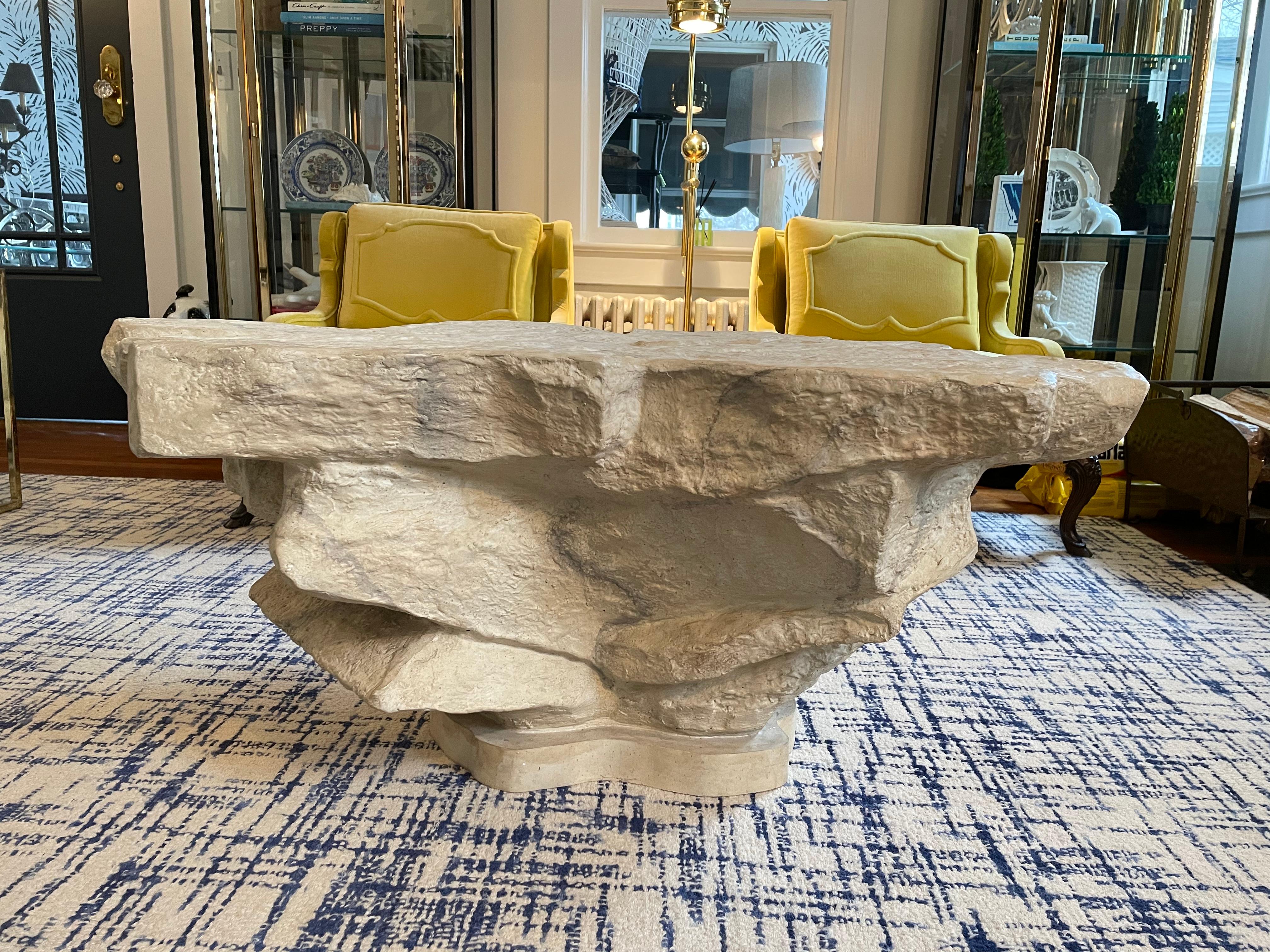 20th Century Sirmos Stacked Stone Plaster Coffee Table in the Manner of Emilio Terry For Sale