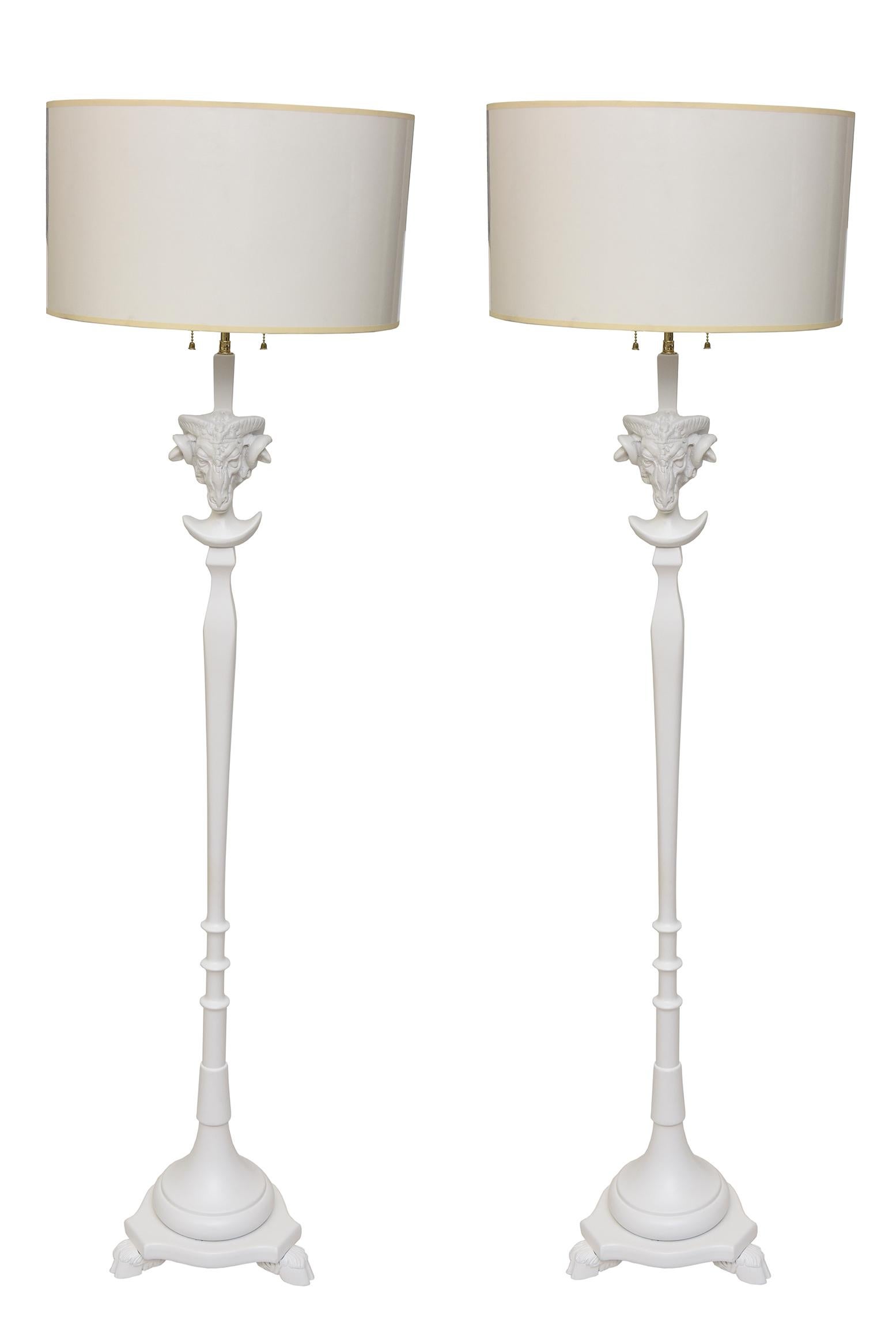 Sirmos Restored Vintage Wood Rams Head Floor Lamps with Brass Fittings Pair Of   For Sale 5