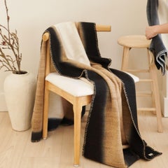 Siro Brown & Off White Ombre Textured Modern Throw In Merino & Hand Stitched Hem