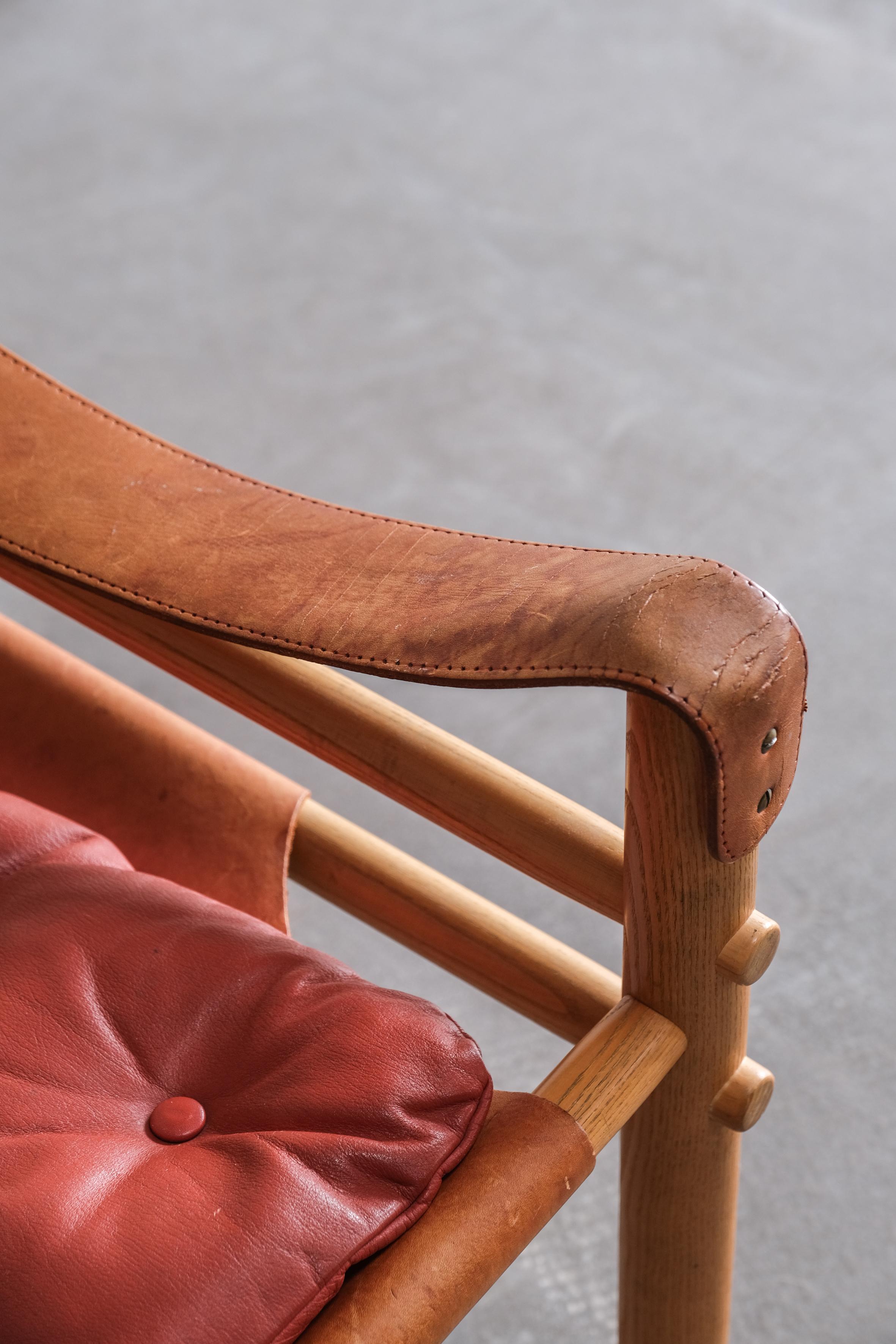 Sirocco Safari-Stuhl von Arne Norell aus rotem Leder, Schweden 1970 im Angebot 3