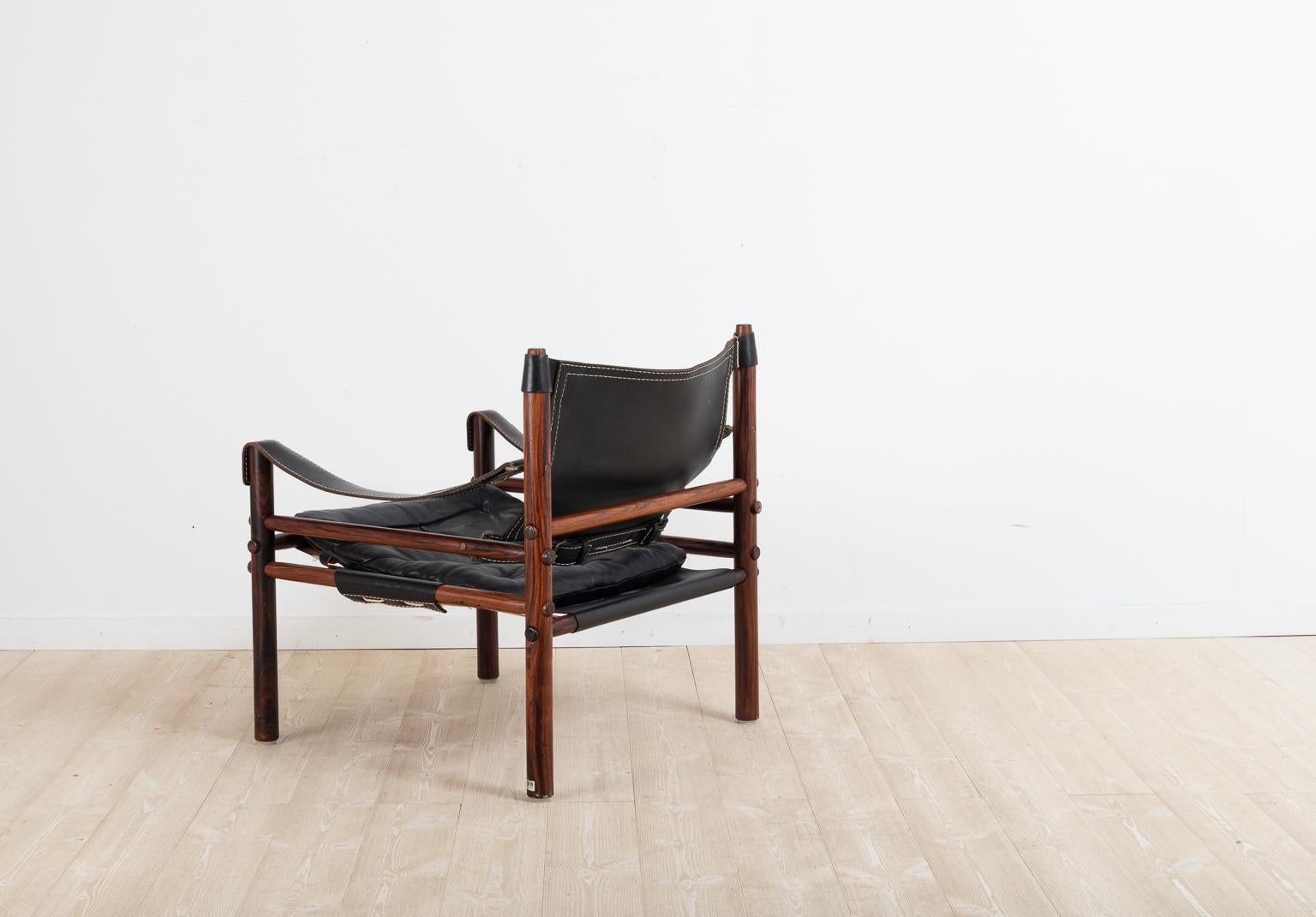 Swedish Sirocco Safari Chair in Black Leather by Arne Norell 