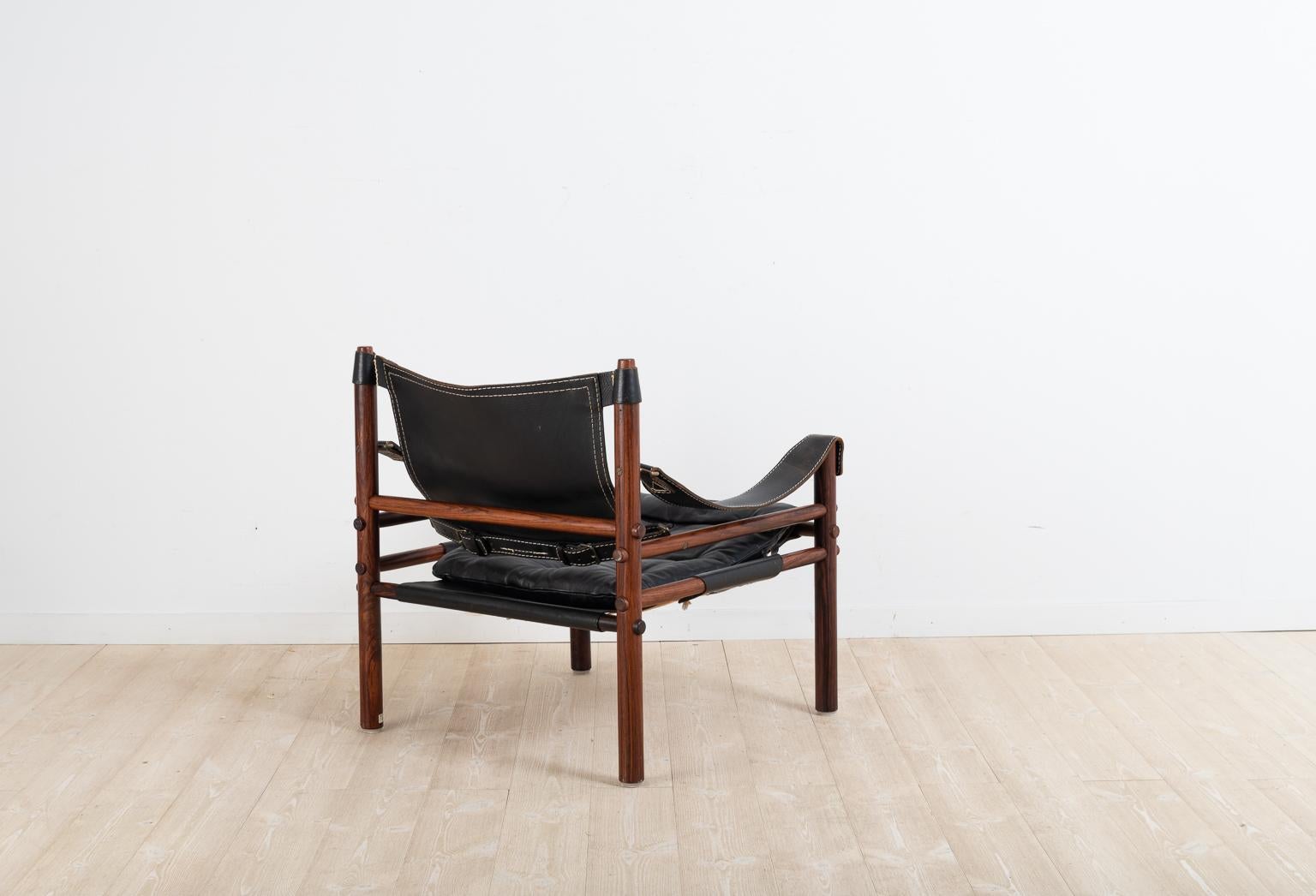 Sirocco Safari Chair in Black Leather by Arne Norell  In Good Condition In Kramfors, SE