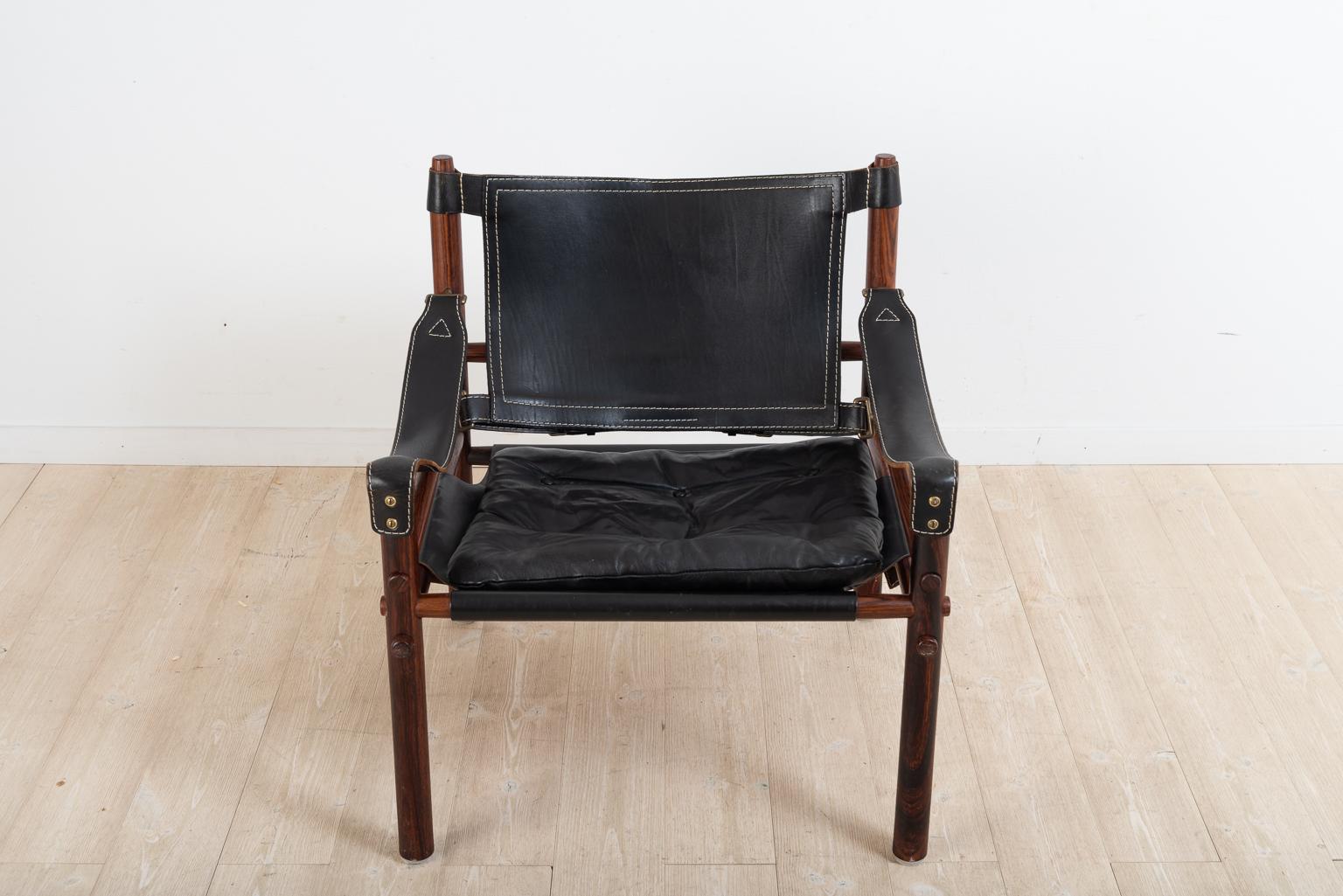 20th Century Sirocco Safari Chair in Black Leather by Arne Norell 