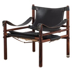 Sirocco Safari Chair in Black Leather by Arne Norell 