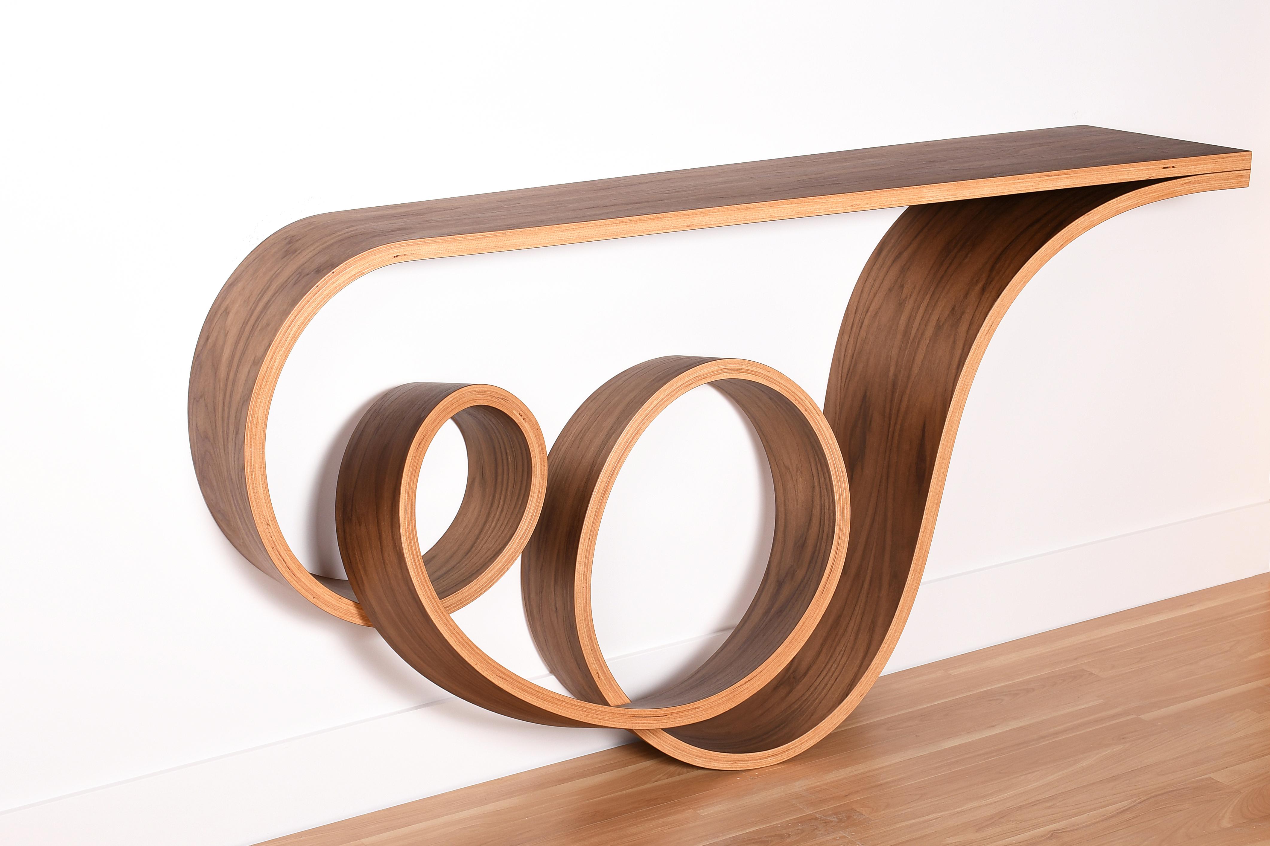 Other Siroco Table in walnut oiled veneer, Console Table, Handmade For Sale