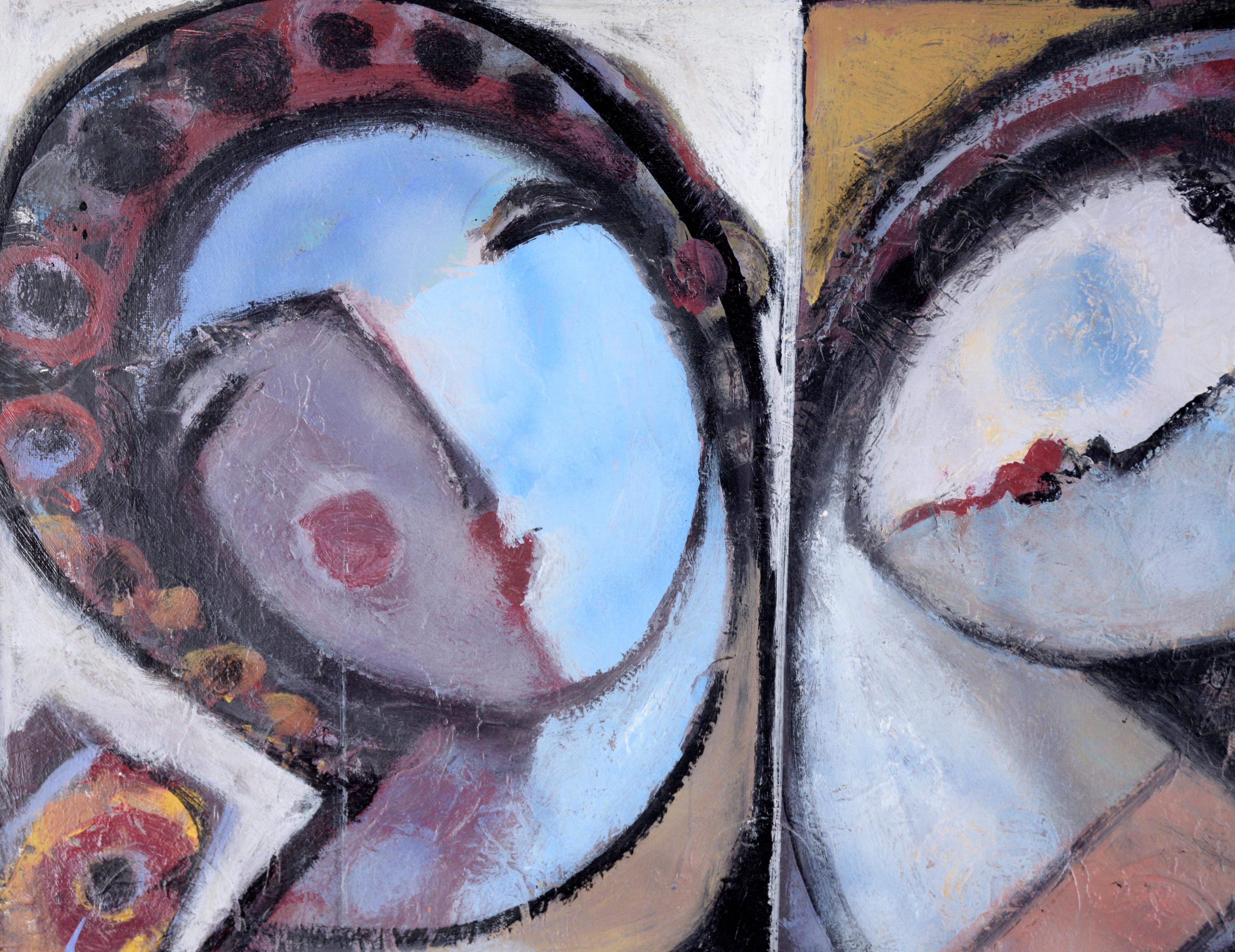 Deux personnages - Composition figurative abstraite à grande échelle - Painting de Sirous Malek