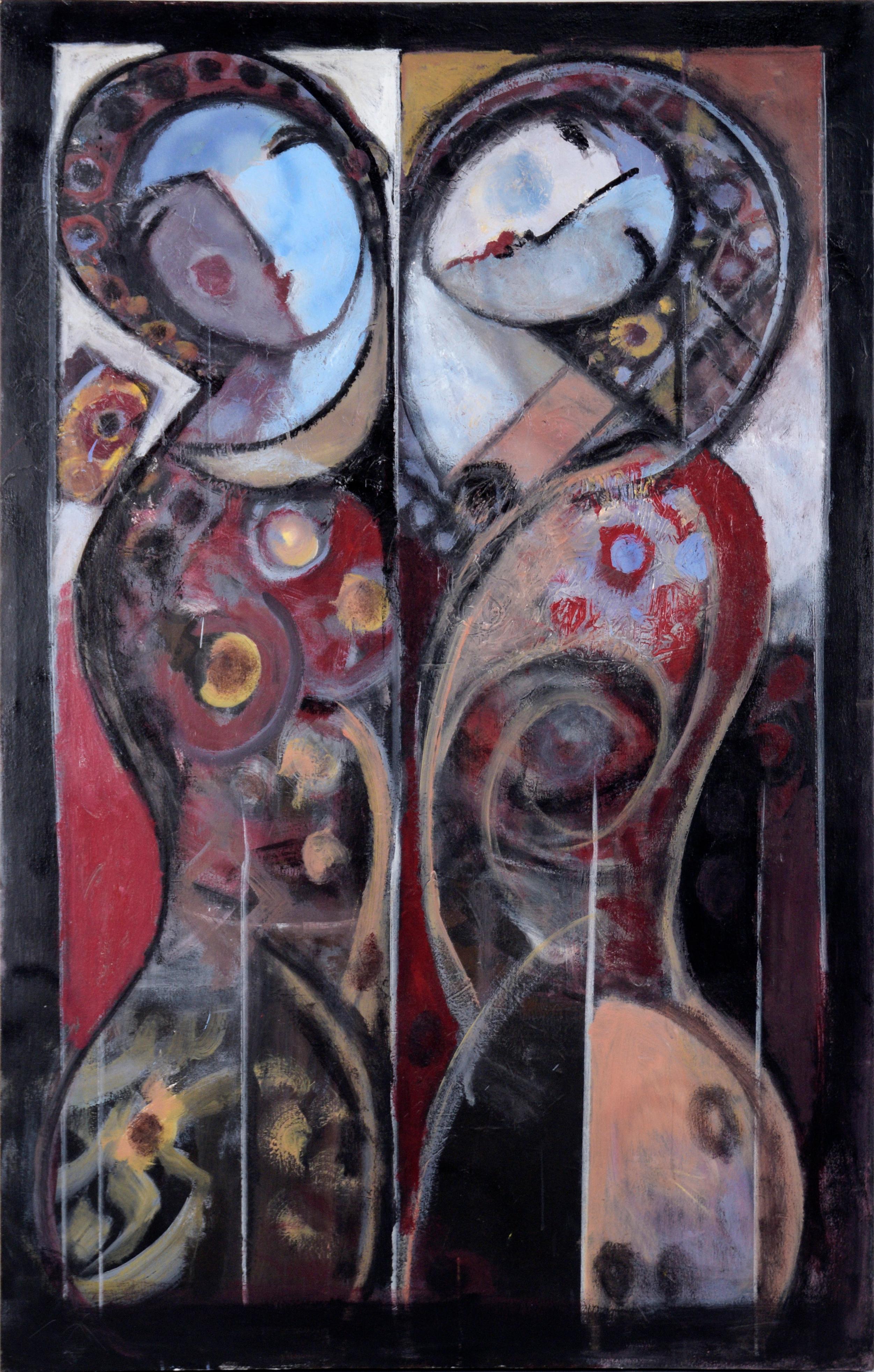 Abstract Painting Sirous Malek - Deux personnages - Composition figurative abstraite à grande échelle