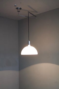 Sirrah "Am/as" Ceiling Lamp with Swing Arm Glass and Chrome Franco Albini, 1960s