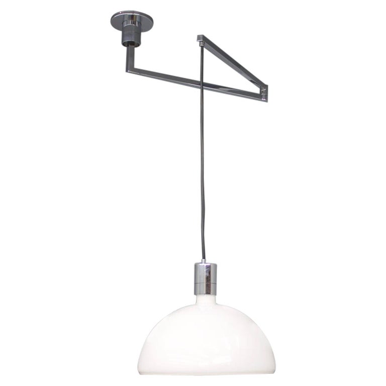 Sirrah Am As Ceiling Lamp With Swing Arm Glass And Chrome Franco Albini 1960s