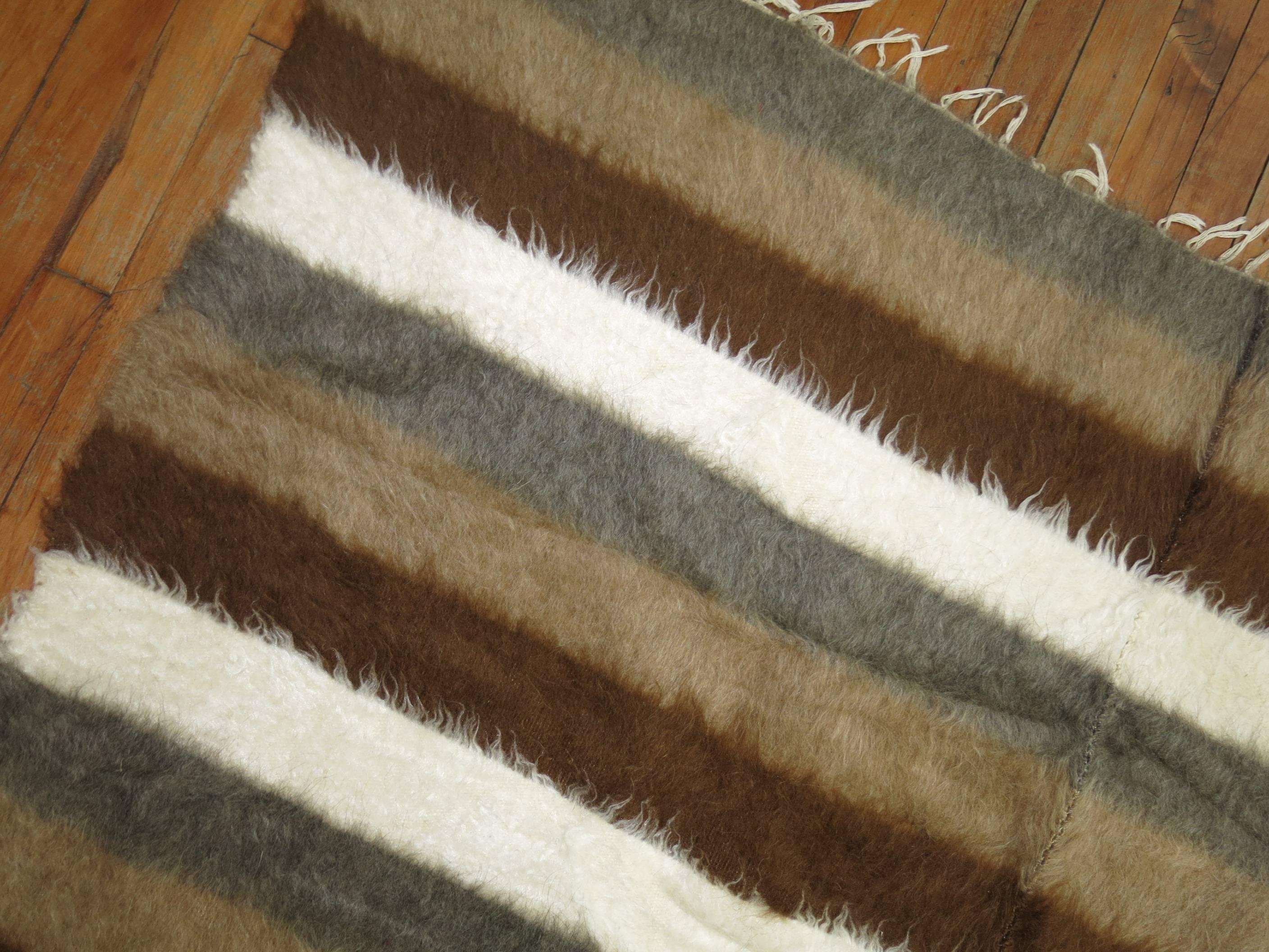 20th Century Sirt Vintage Turkish Striped Mohair Rug For Sale