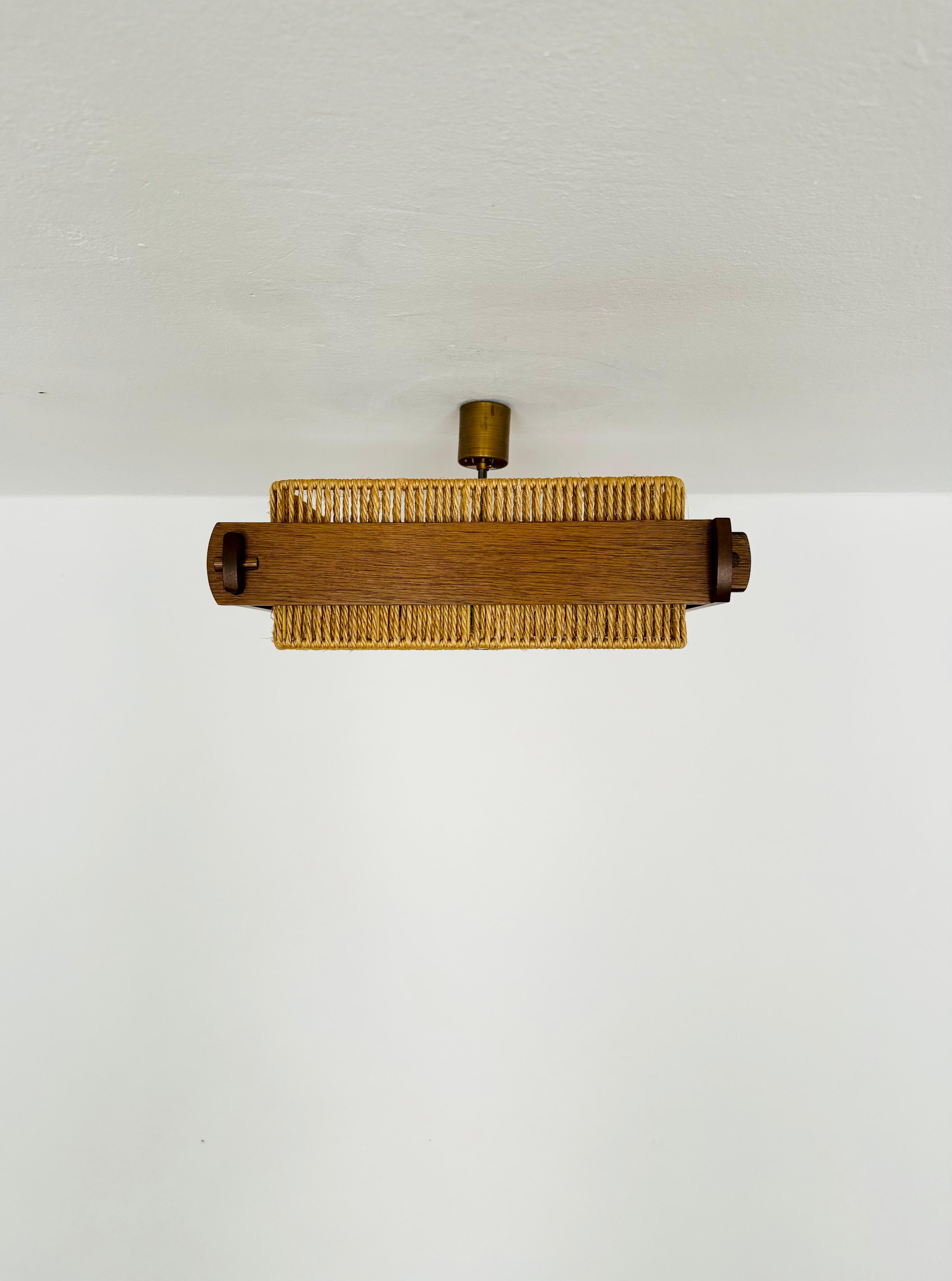 German Sisal and Oak Pendant Lamp by Temde For Sale