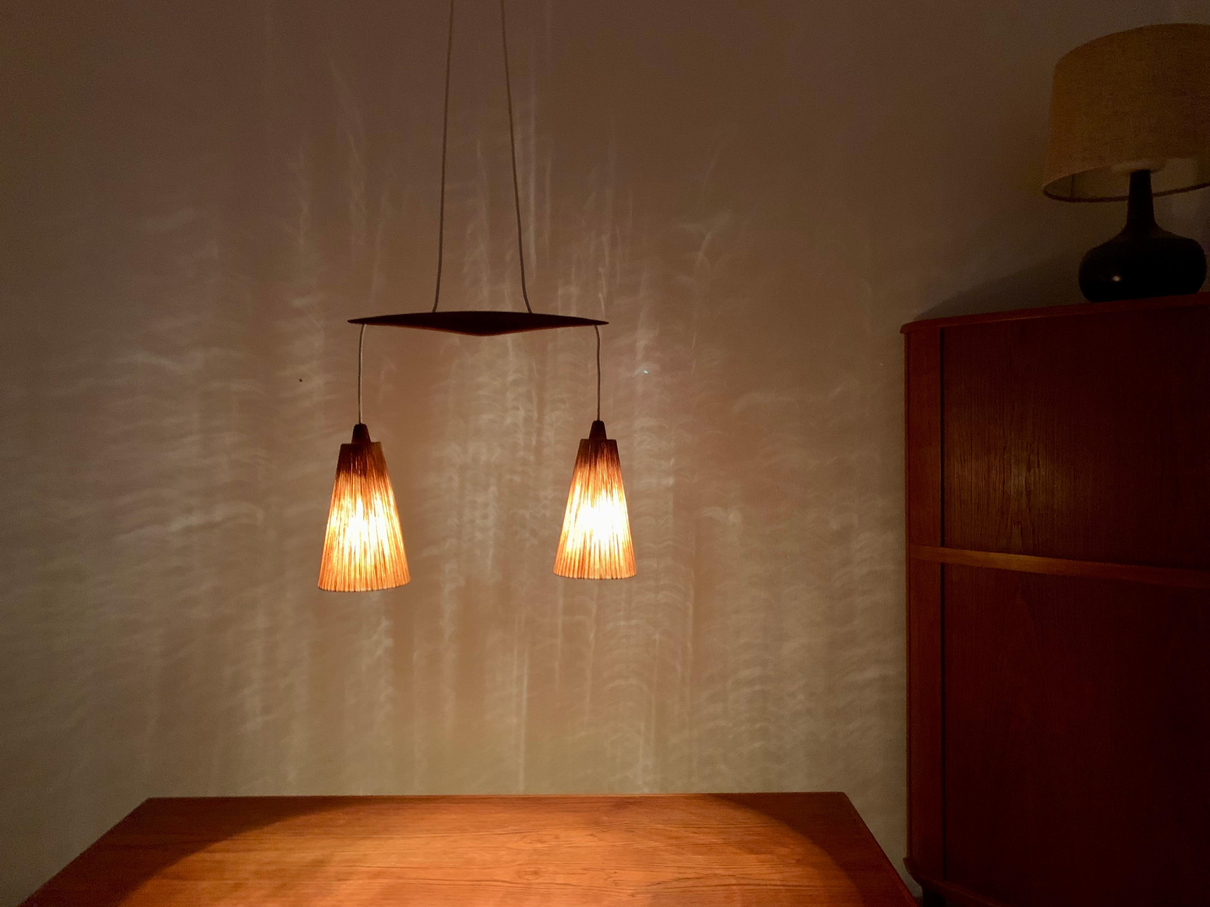 Lampada a cascata in Sisal e Teak di Temde in vendita 3