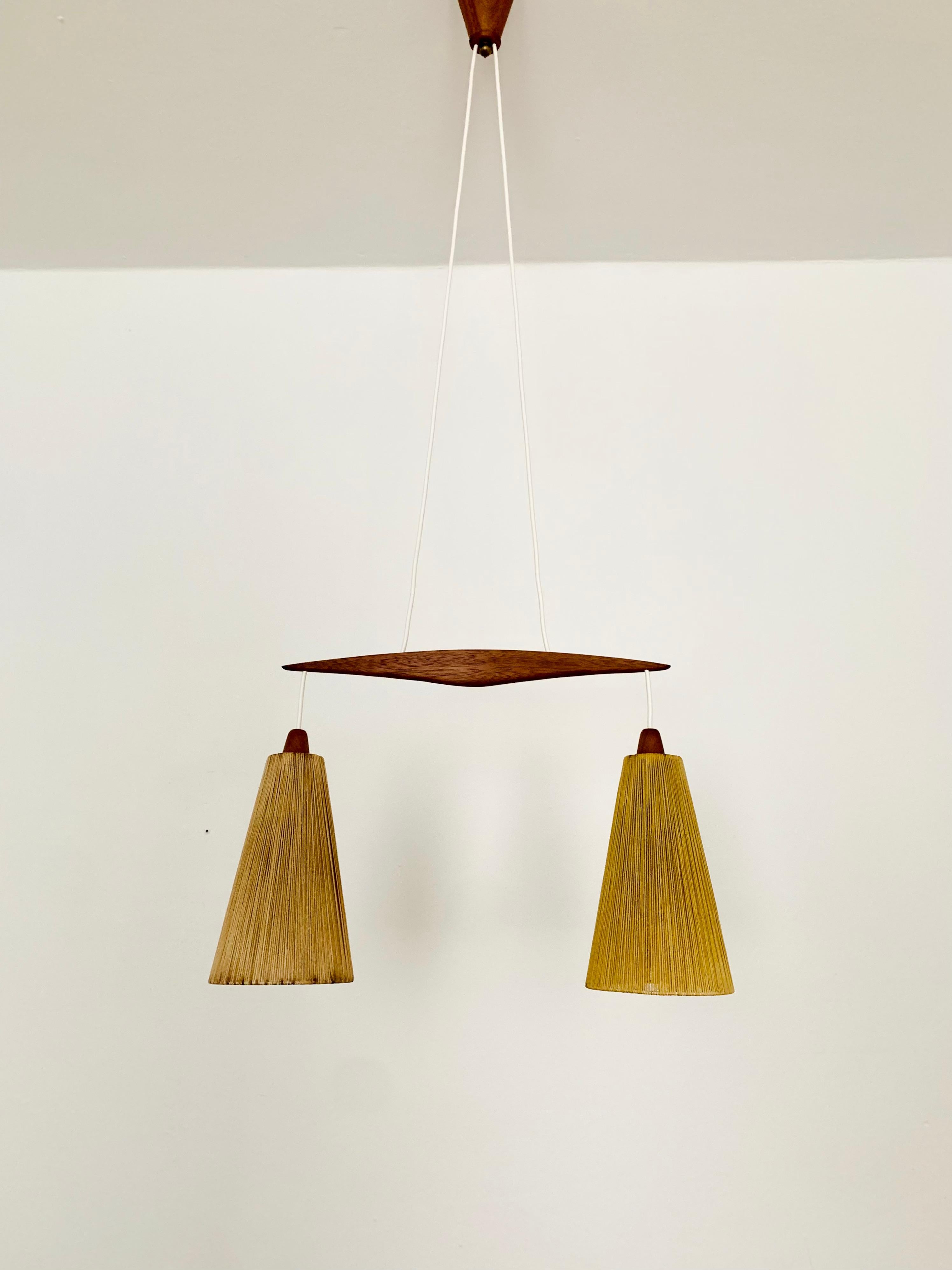 Scandinavian Modern Sisal and Teak Cascading Lamp by Temde For Sale