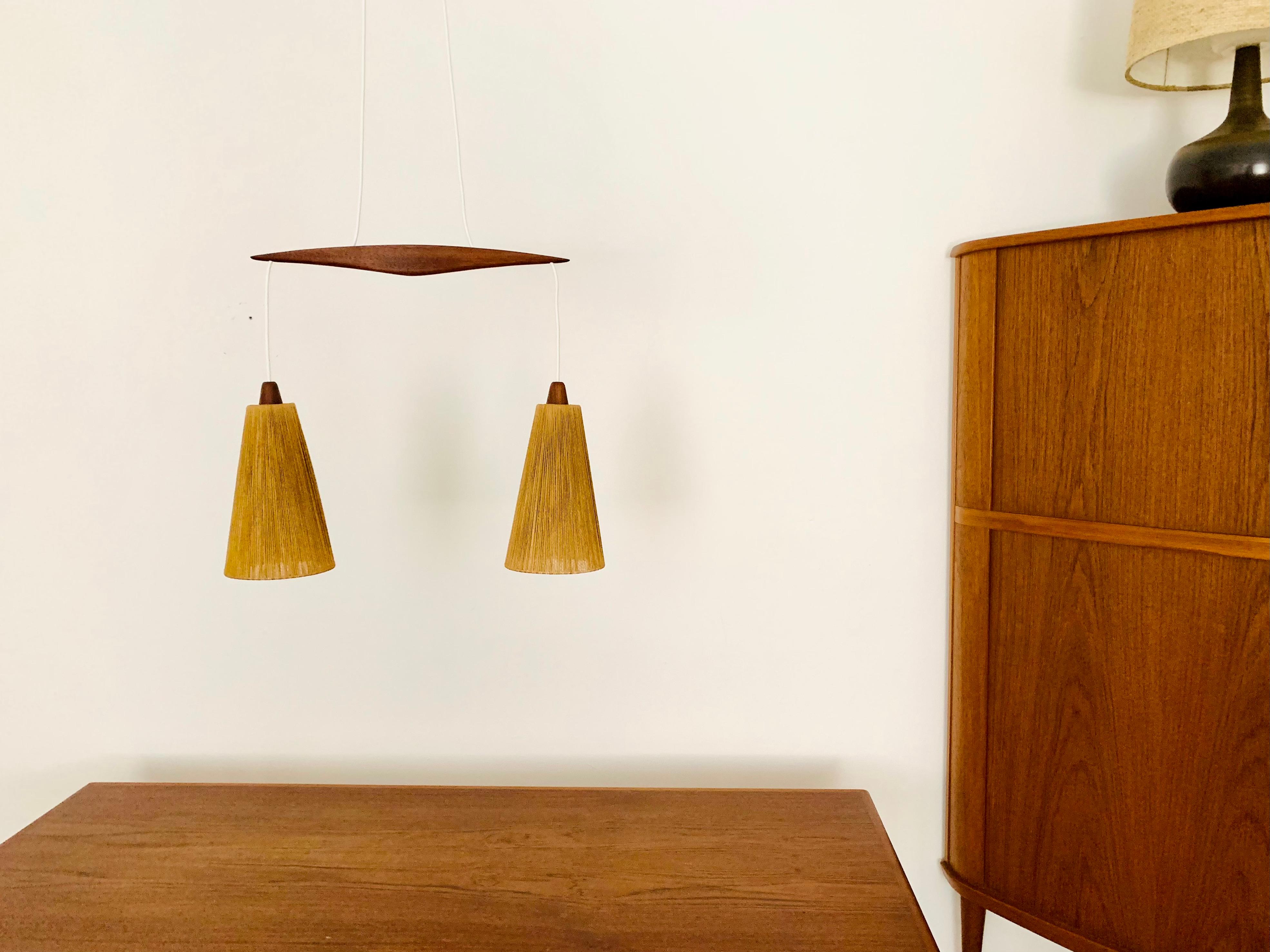 German Sisal and Teak Cascading Lamp by Temde For Sale
