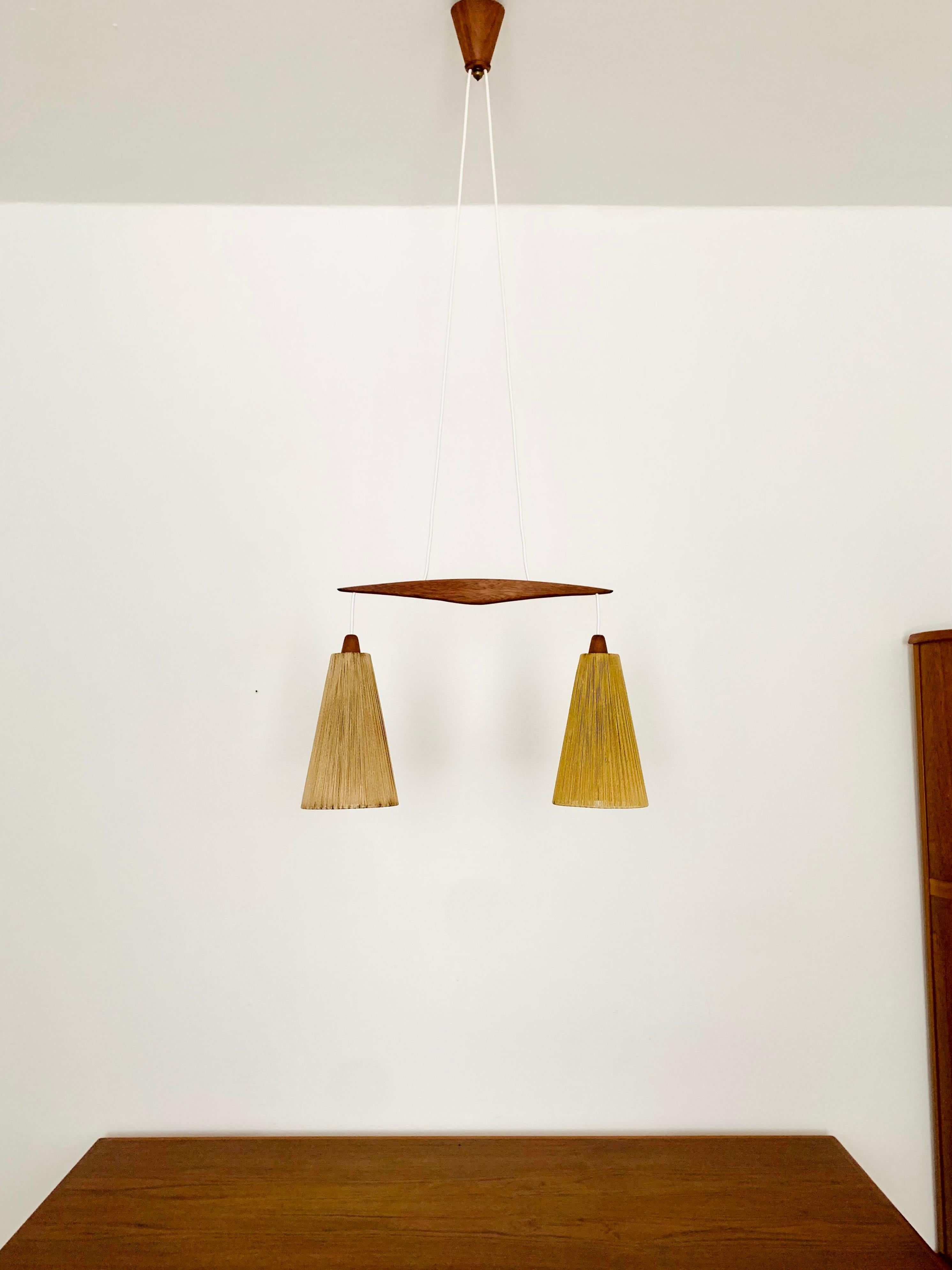 German Sisal and Teak Cascading Lamp by Temde For Sale