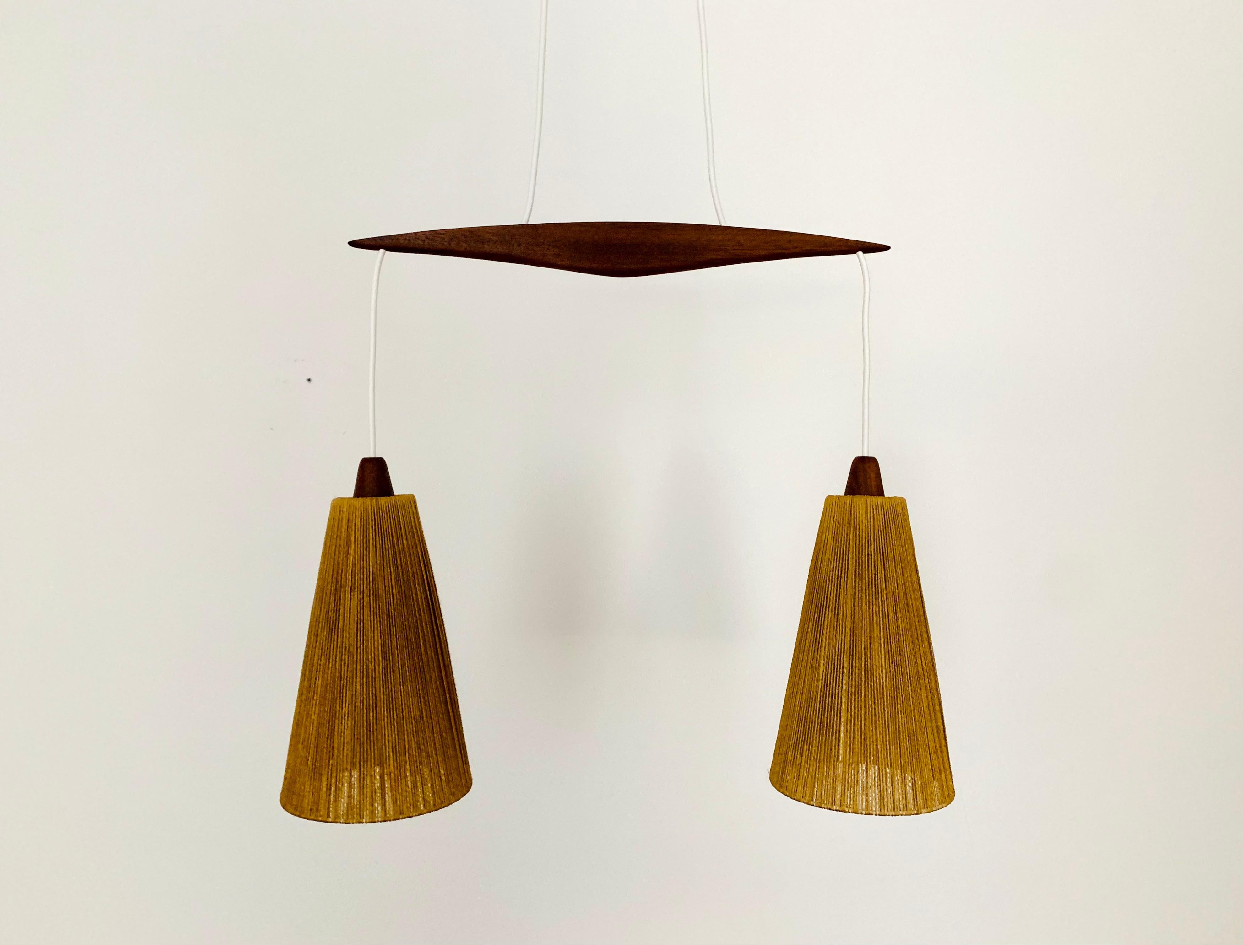 Mid-20th Century Sisal and Teak Cascading Lamp by Temde For Sale