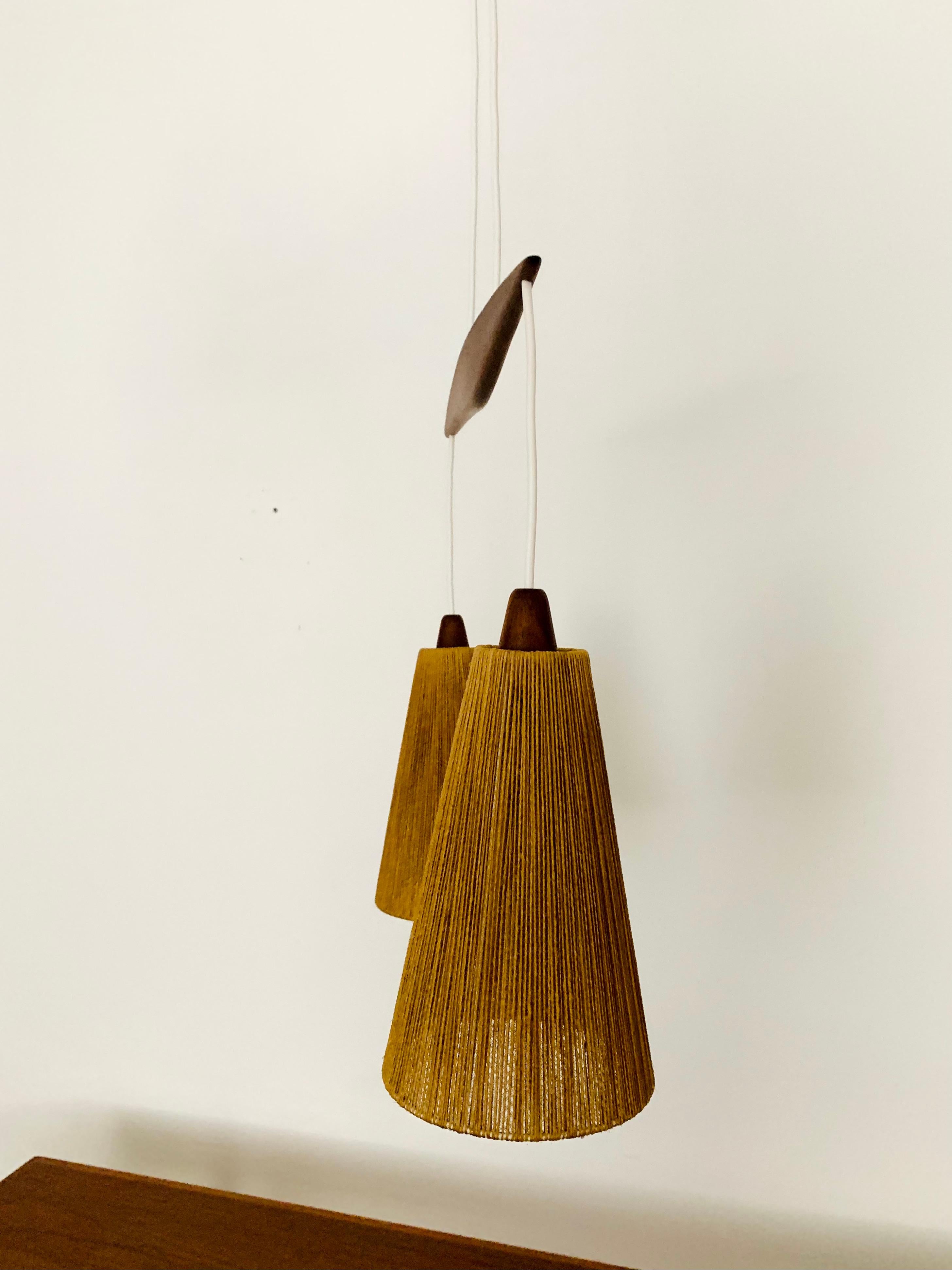 Sisal and Teak Cascading Lamp by Temde For Sale 1