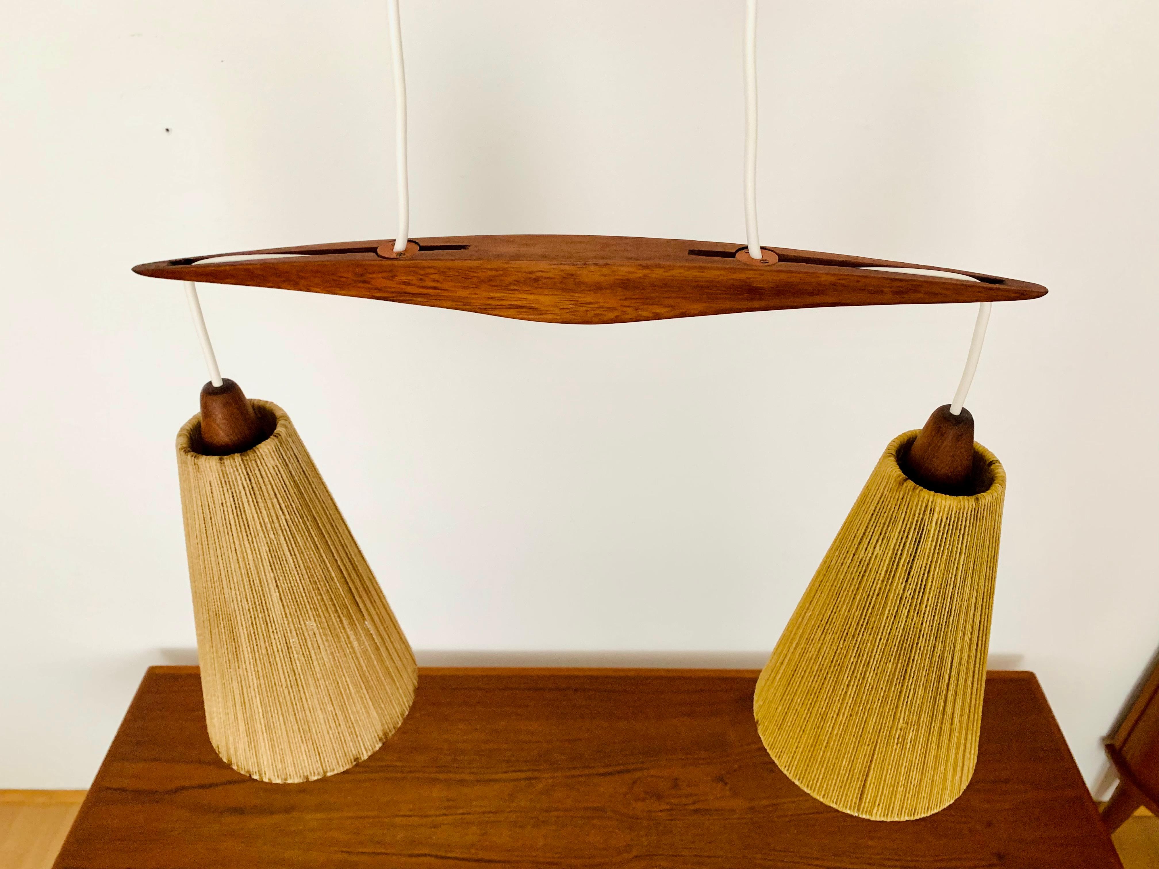 Raffia Sisal and Teak Cascading Lamp by Temde For Sale